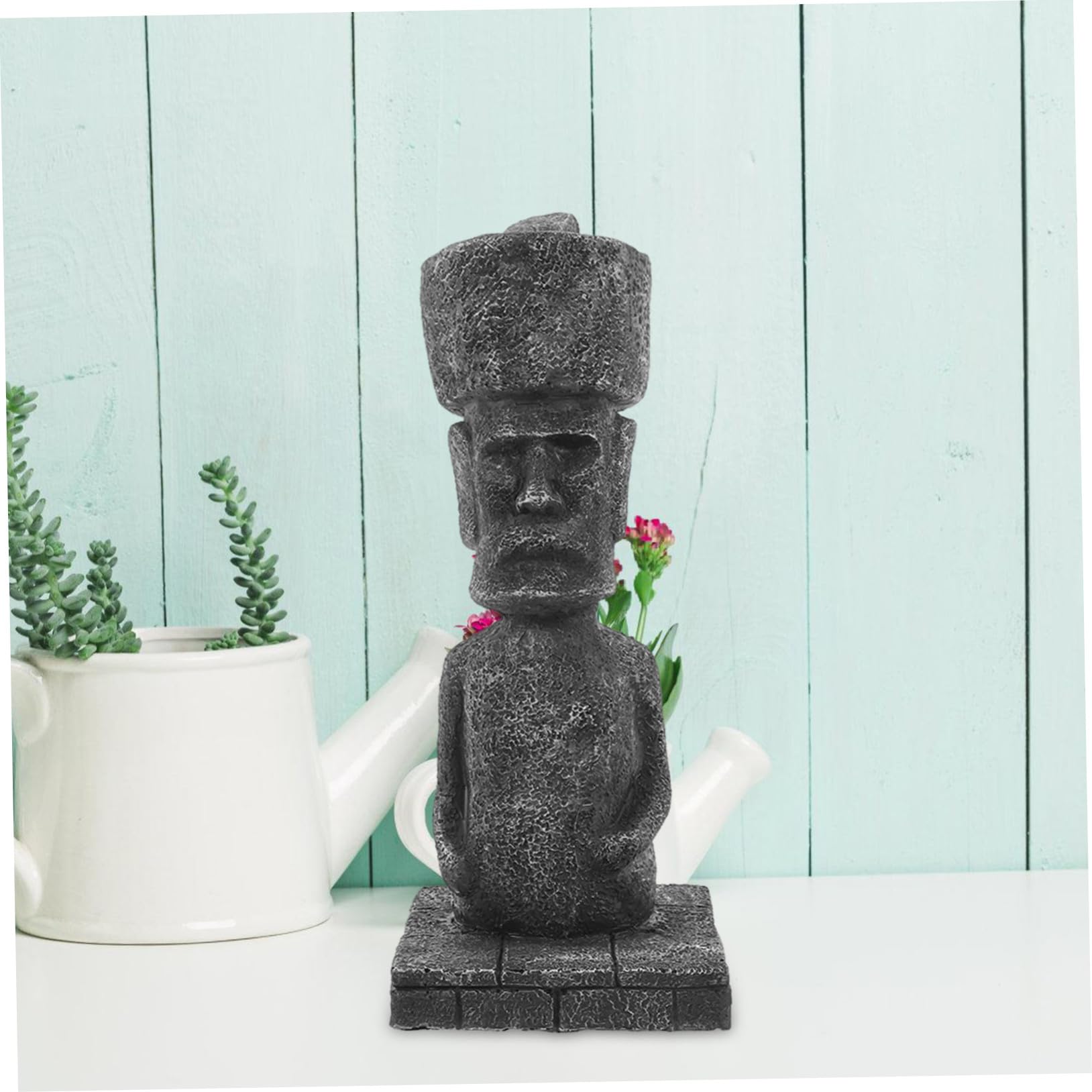 Statua Moai in Pietra Resistente Decorazione Paesaggistica Romana Antica Figurina Artistica per Vasche e Terrari Ornamento Realistico per Appassionati del Passato