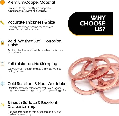 Miniatura 5 de Zikefest 200 arandelas de cobre, tapón de drenaje de aceite para arandela trituradora, kit surtido de arandelas de trituración de sellado métrico de