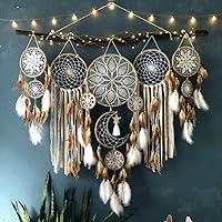 5 Pack Moon Phase Dreamcatcher Set - Boho Macrame Wall Hanging Decor for Bedroom, Living Room, Witchy Gifts (Camel)