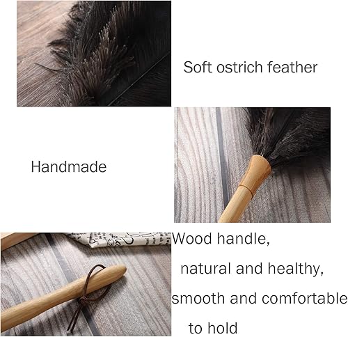 Miniatura 5 de Ddzmz - Plumero de plumas para limpiar plumas de avestruz naturales esponjosas con mango de madera y plumero reutilizable ecológico para ama de