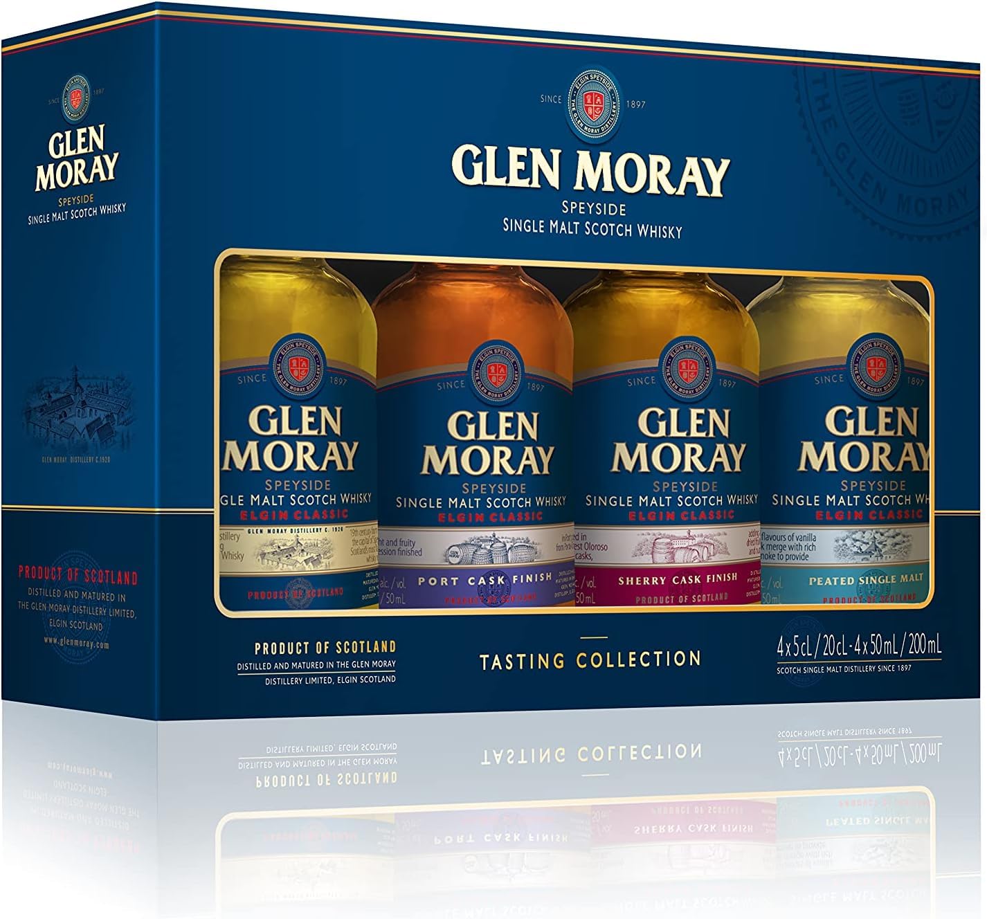 Glen Moray Classic Miniatures Set of 4 x 5cl 40% ABV, Speyside Region Whisky Including the…