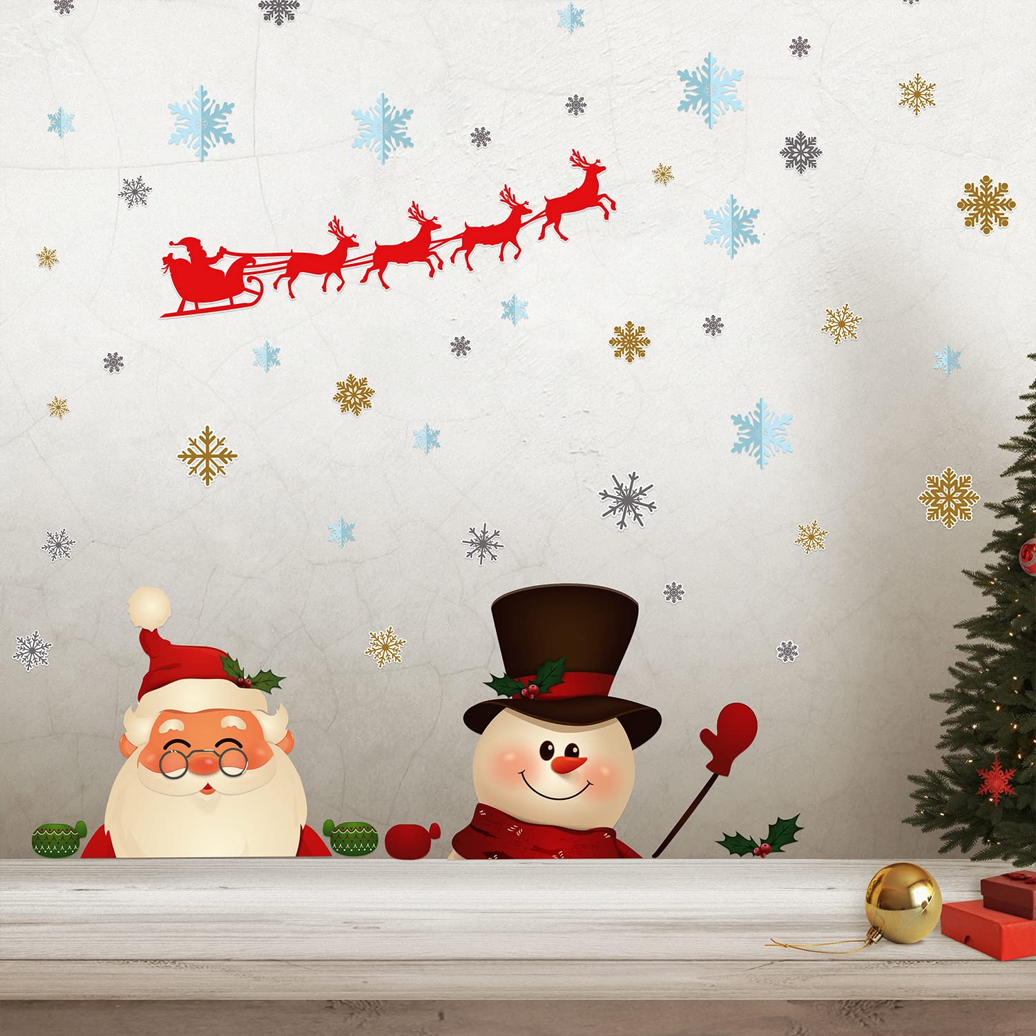 WALPLUS Christmas Combo Decorations Wall Stickers Christmas Night with Santa and Snowman Wall Art Window Display Clings Display Decals Living Room Sale Clearance Home Living Room Bedroom DIY Gift