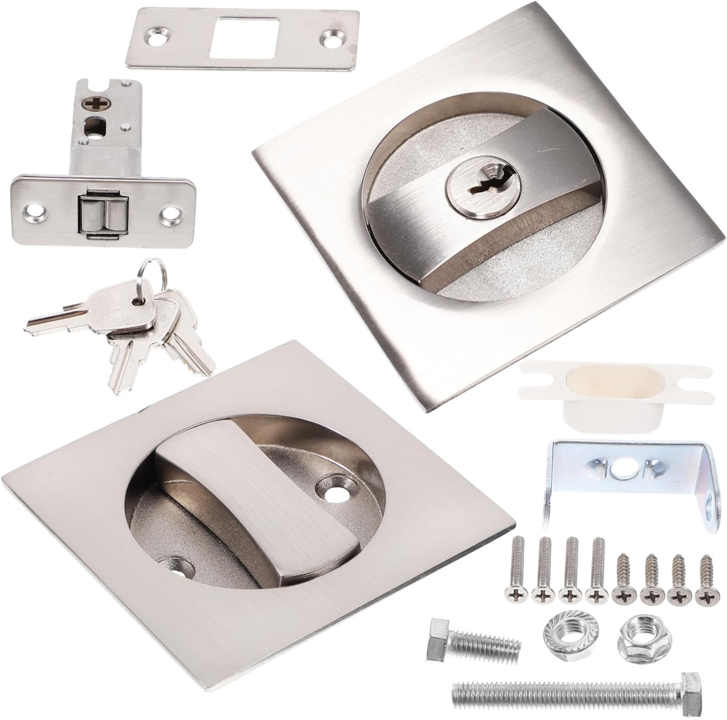 Veemoon Pocket Door Lock Key Chrome Pocket Door Lock Bifold Hardware Privacy Latch Metal