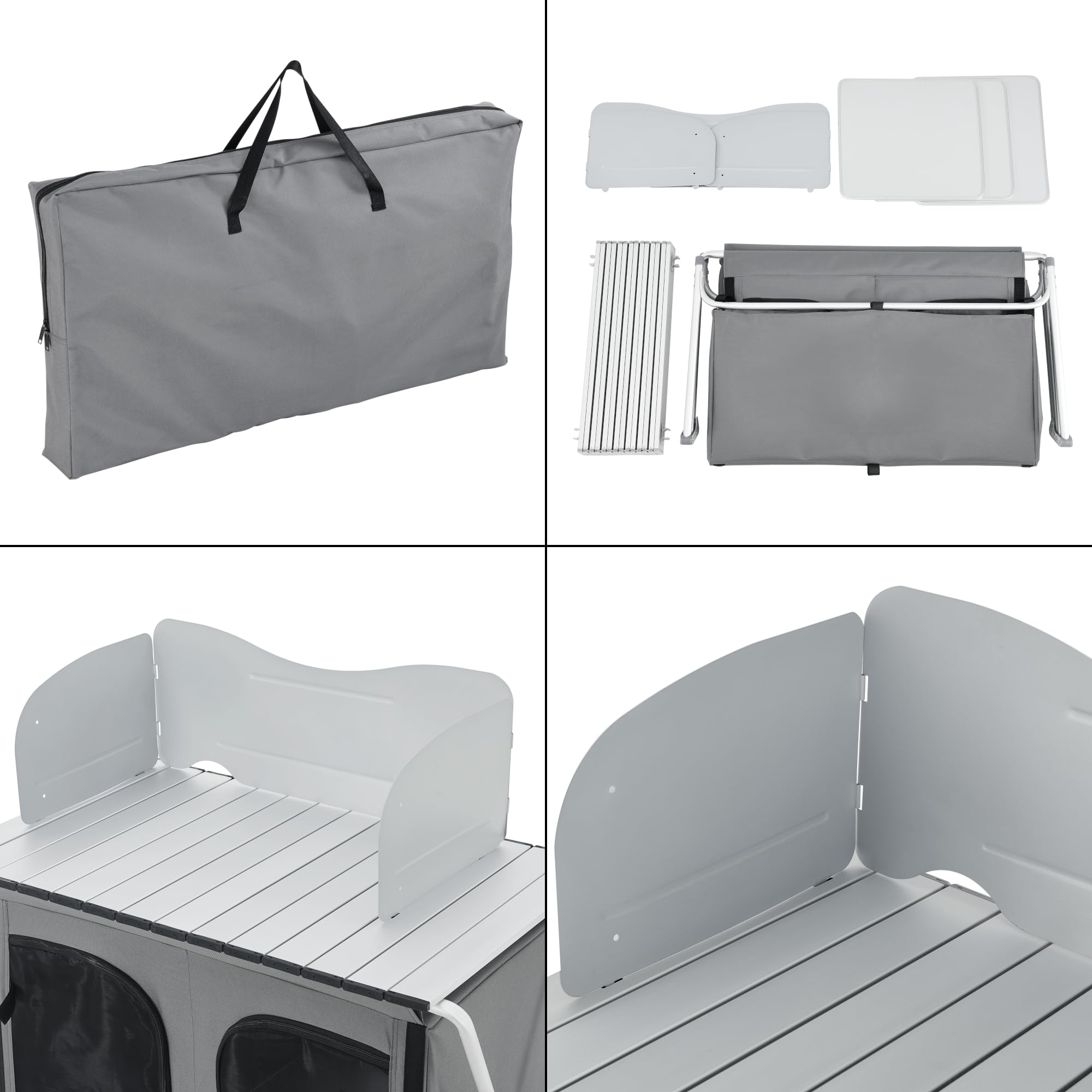 [en.casa] Szafka kempingowa 80 x 50,5 x 104,5 cm, kuchnia kempingowa z blatem roboczym i ochroną przed wiatrem, szafka podróżna, składana, kolor ciemnoszary
