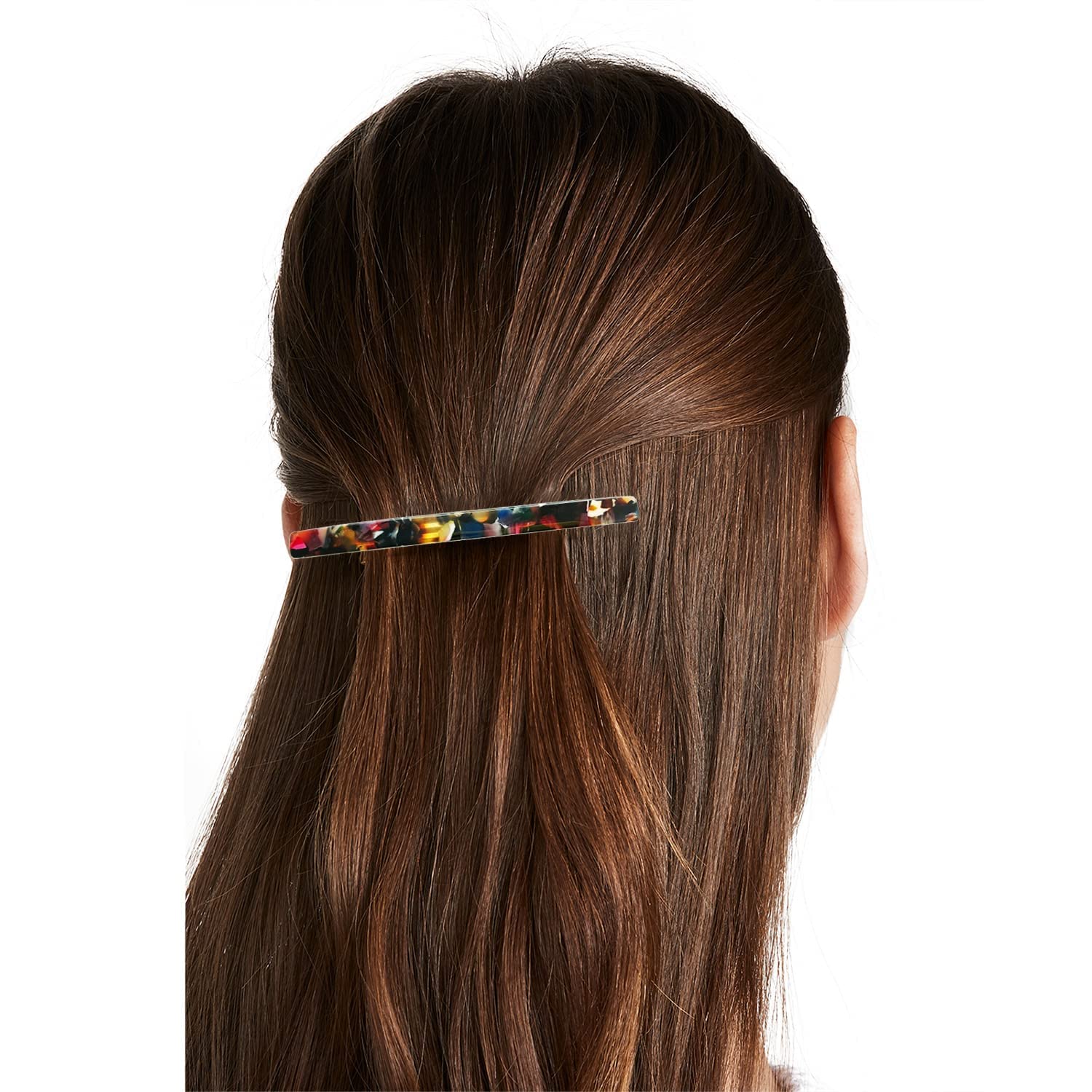 3PCS Long French Barrettes for Women Simple Classic Acrylic Resin Hair Clips Tortoise Shell Skinny Large 4 inch No-slip Grip Automatic Clasp Clamp Hair Accessories for Women Girls 3