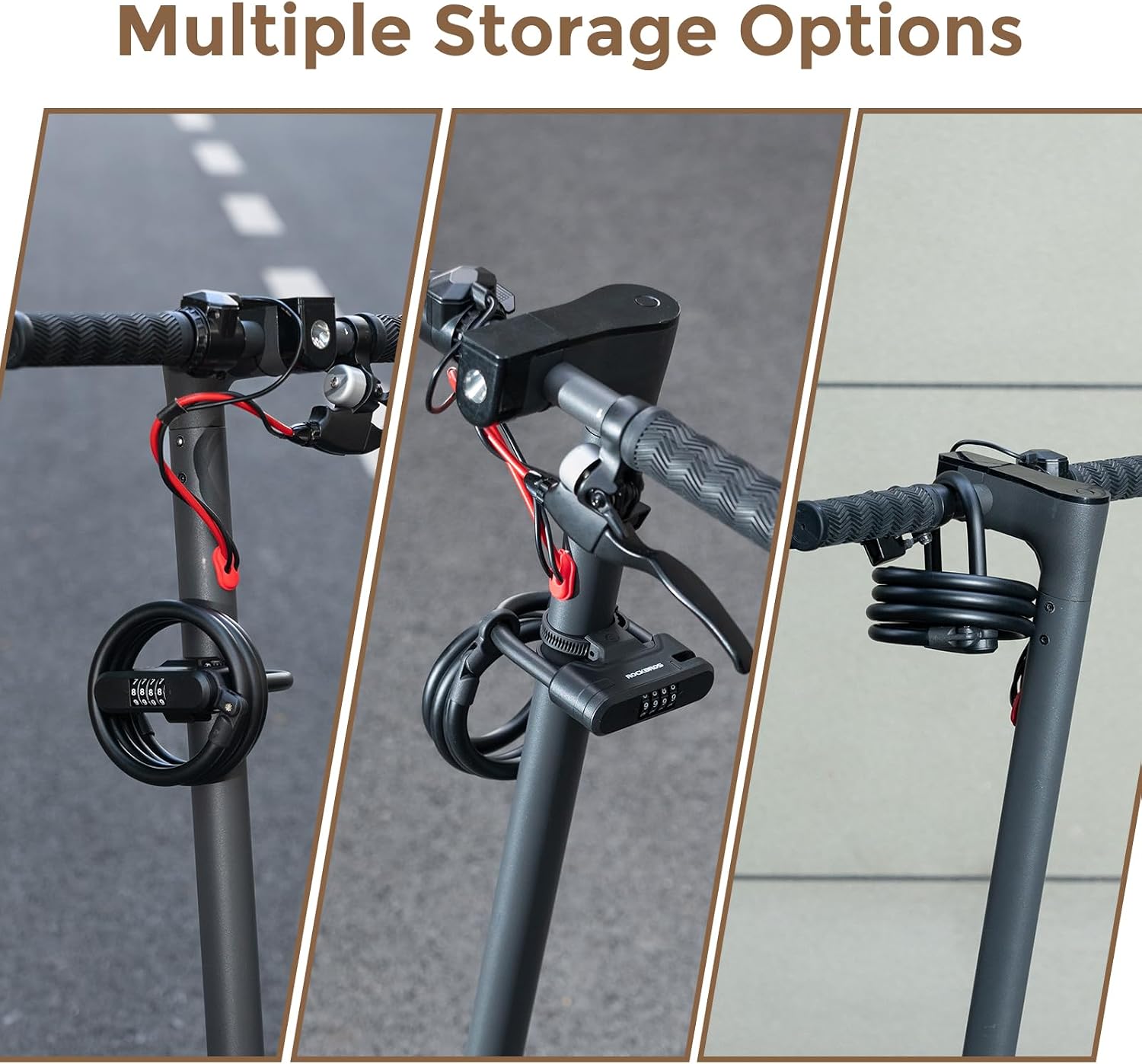 ROCKBROS Scooter Lock 2-in-1 Bike U Lock with Steel Cable, 12mm Fixed Mount | 4-Digit Combination Anti-Theft Heavy Lock Electric Scooter Bike Ebike Must Have Accessories