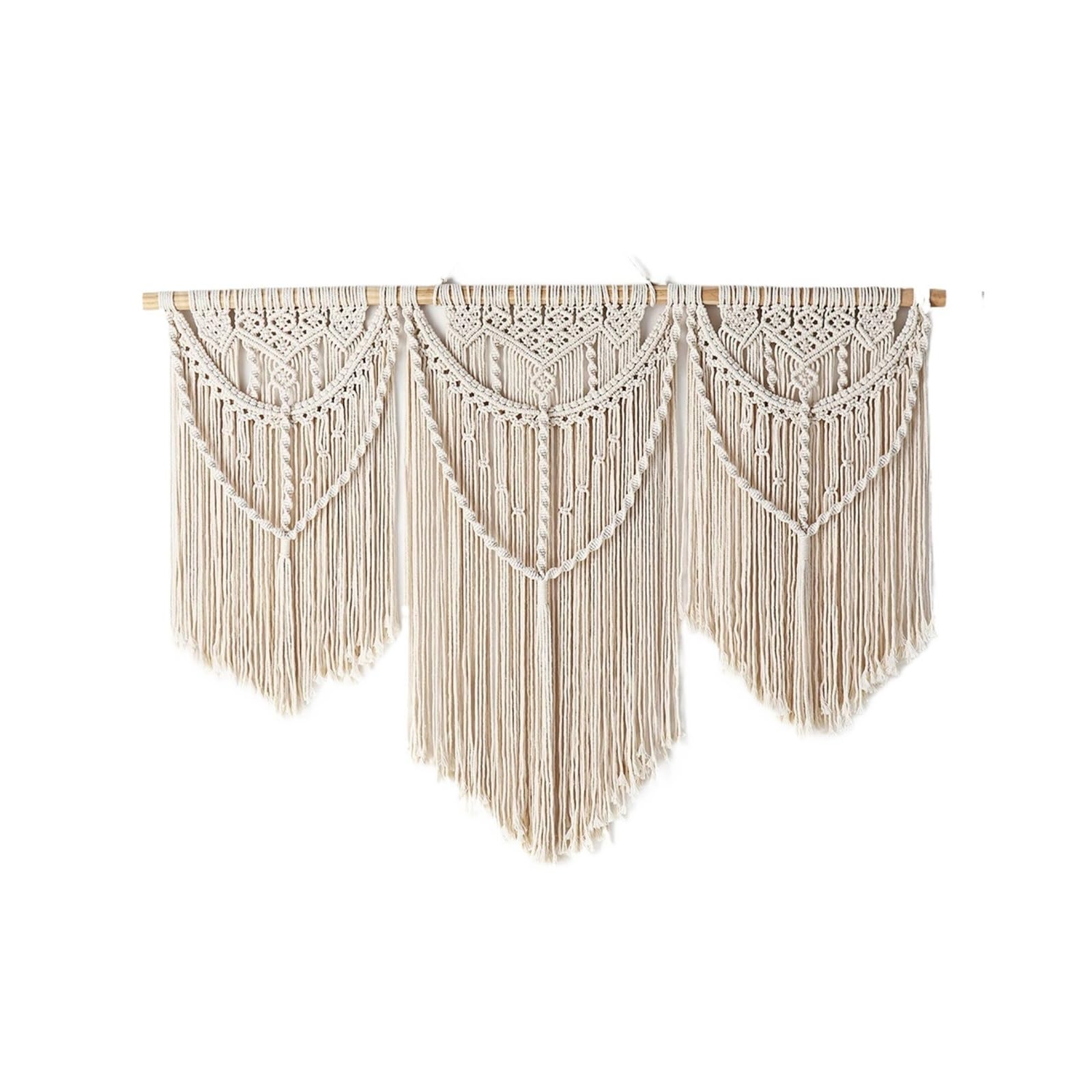 SUBLXPoten Hanging Tapestry Hand Woven Macrame Wall Hanging Tapestry with Wooden Sticker Hand-Woven Tassel Curtain Wedding Backgroud Decor