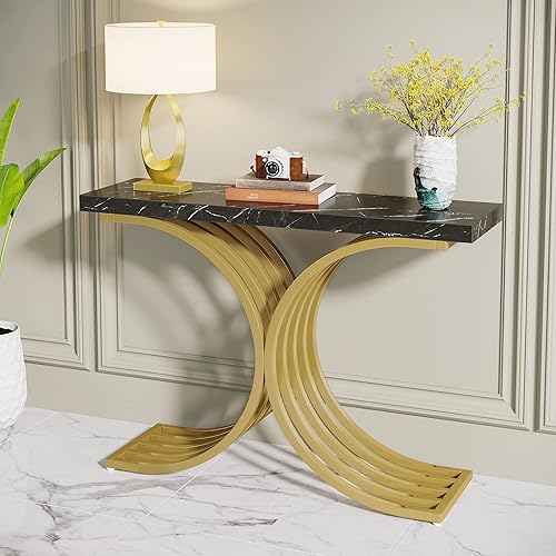 Miniatura 9 de Tribesigns Entryway Console Table with Gold Metal Base, 42-inch Modern Foyer Entry Tables, Narrow Sofa Accent Table with White Faux Marble Top for