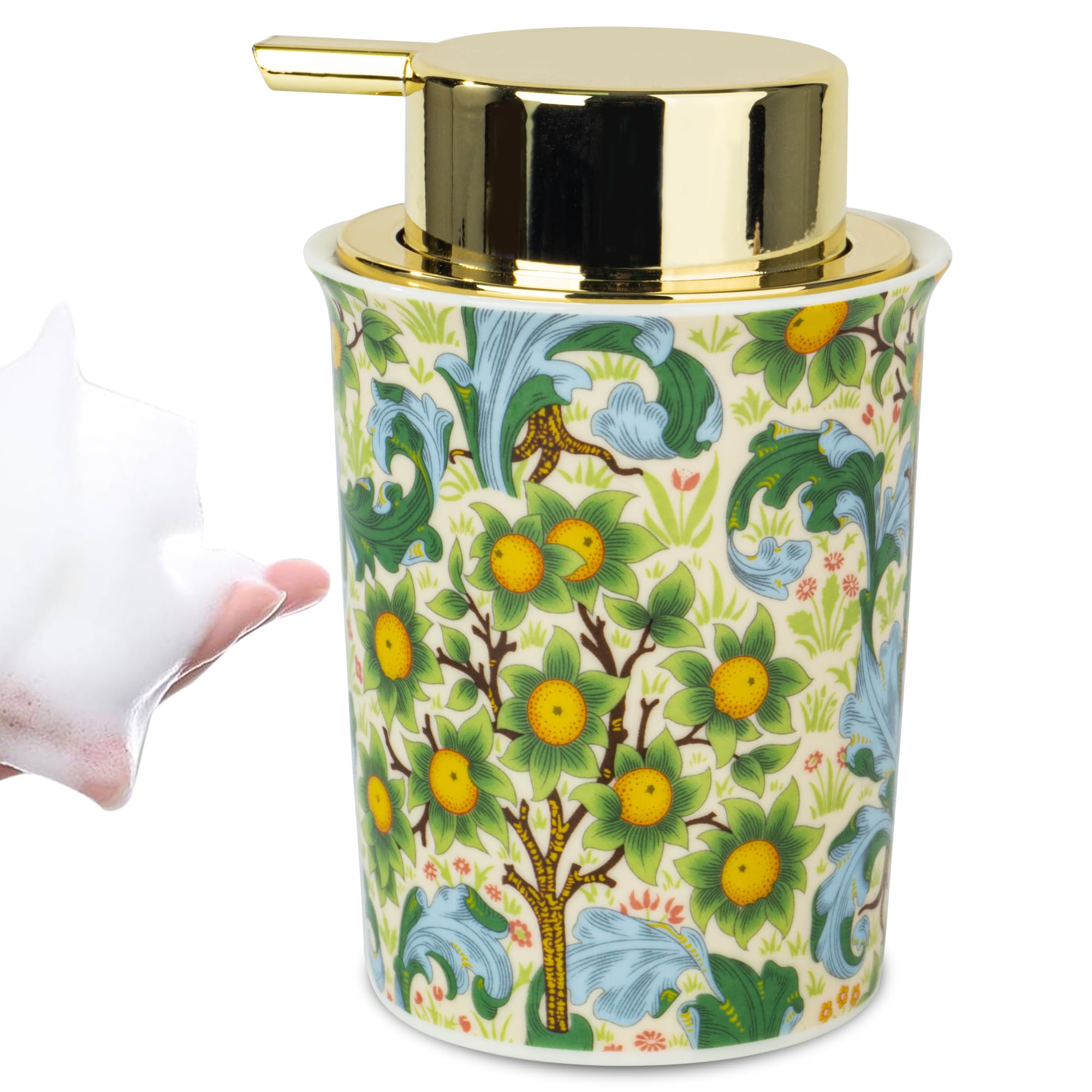 Vintage Ceramic Foaming Soap Dispenser for Bathroom & Kitchen Refillable Foaming Pump Dispenser with Gold Pump
