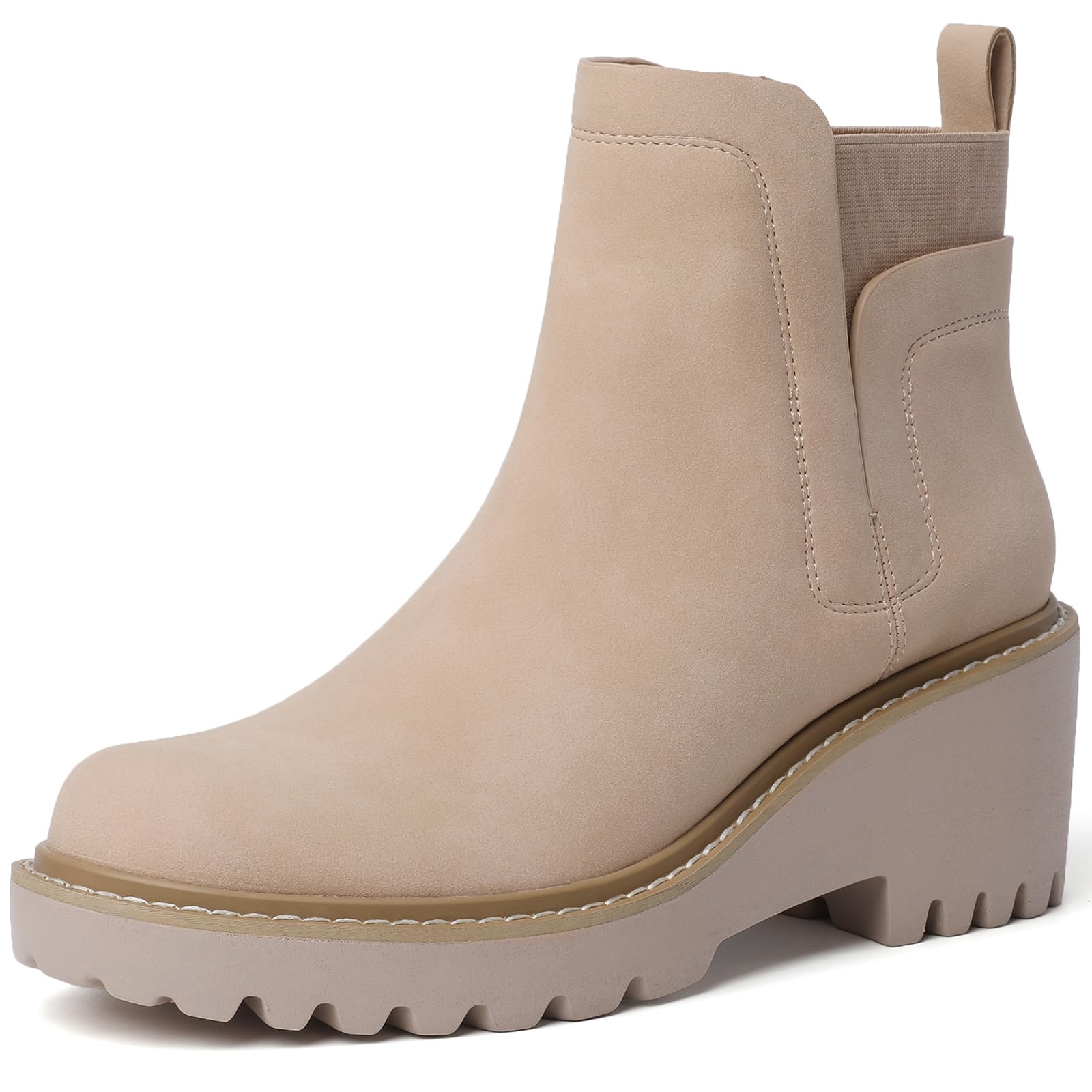 MostrinChelsea Boots for Women Platform Ankle Boots Chunky Lug Sole Boots Slip on Elastic Fall Boots Wedges Block Booties