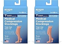 Vista 9 de Yaxa Basic Care Medias de compresión médica, soporte de 20-30 mmHg, medias hasta el muslo para mujeres y hombres, puntera abierta, beige, grande
