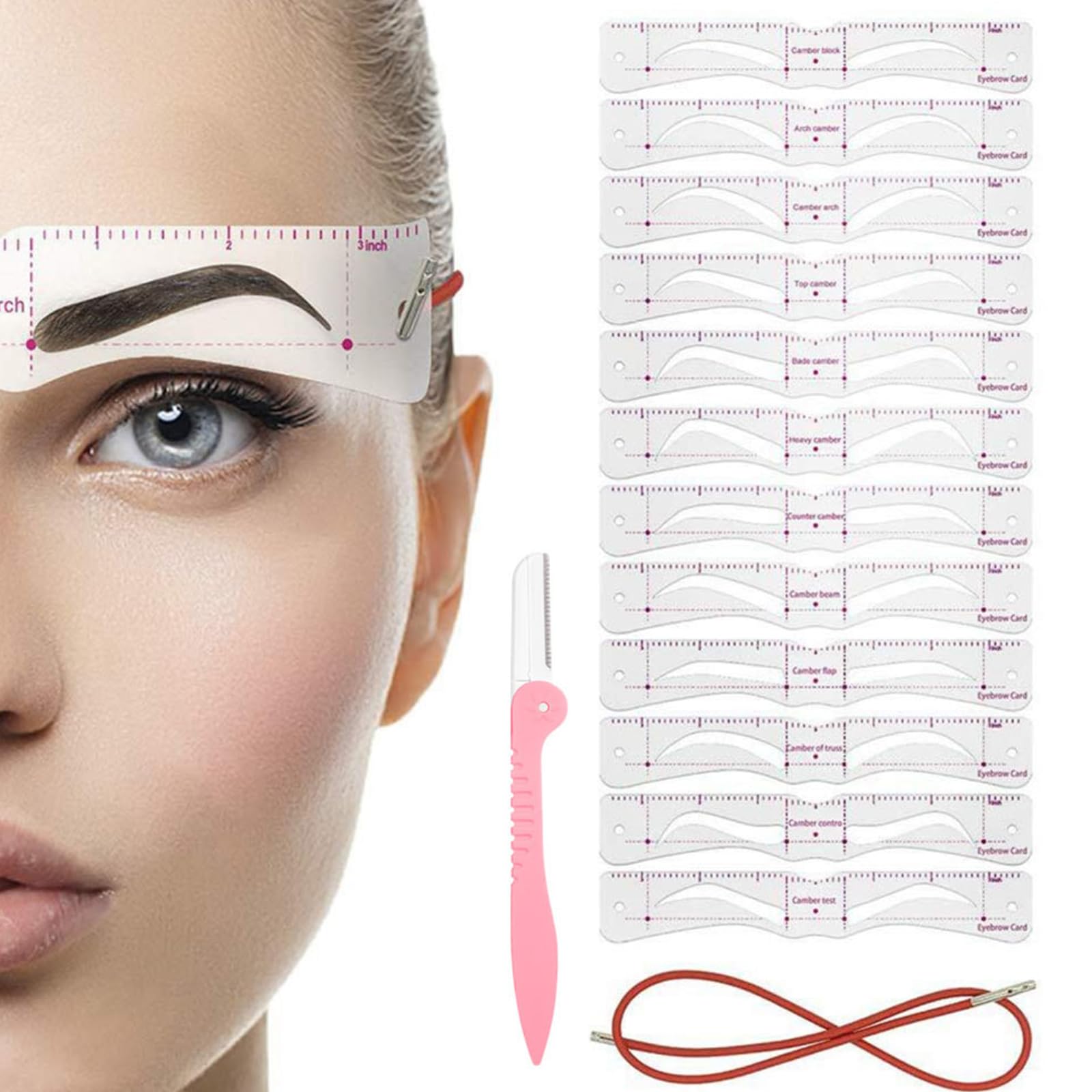 Set di stencil per sopracciglia con dodici paia di forme, stencil per sopracciglia da donna con nastro e trimmer per uno stile simmetrico a casa o in salone