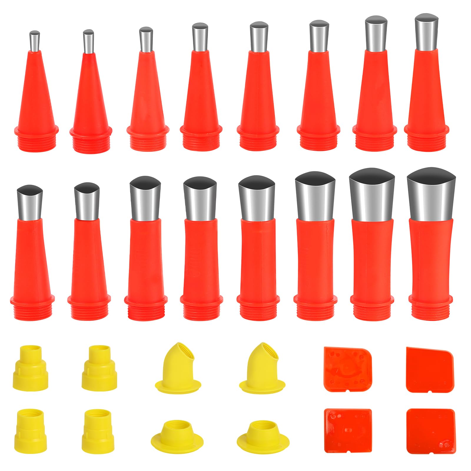 Kit Beccuccio Silicone, Beccucci Acciaio Inossidabile per Cartuccia, Pistole Silicone Attrezzi Calafataggio Ugello (16 Ugelli, 8 Basi, 4 Raschiatori)