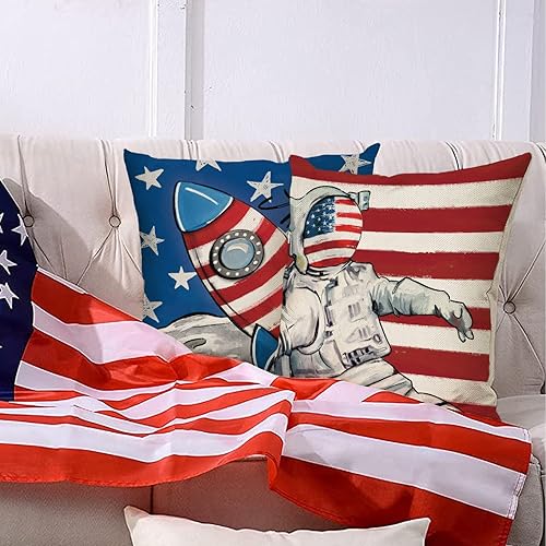 Miniatura 7 de Fahrendom Juego de 4 fundas de almohada decorativas para el Día de los Caídos de 18 x 18 pulgadas, 4 de julio, 4 de julio, diseño patriótico de