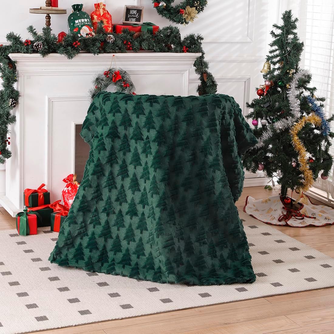 All Smiles Christmas Green Throw Blanket, Christmas Throw Blanket for Couch Decorative Bed, Sofa, Chair, Cozy Warm Fleece Fuzzy Farmhouse,Christmas Tree 50'' x 60'' - Image 3