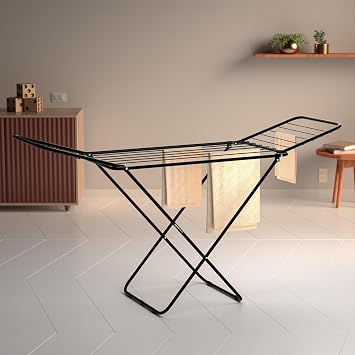 amazon basics Premium Cloth Drying Stand – 3-Way Folding, 42 Feet Total Length, 20 Rails, Lightweight (Black)