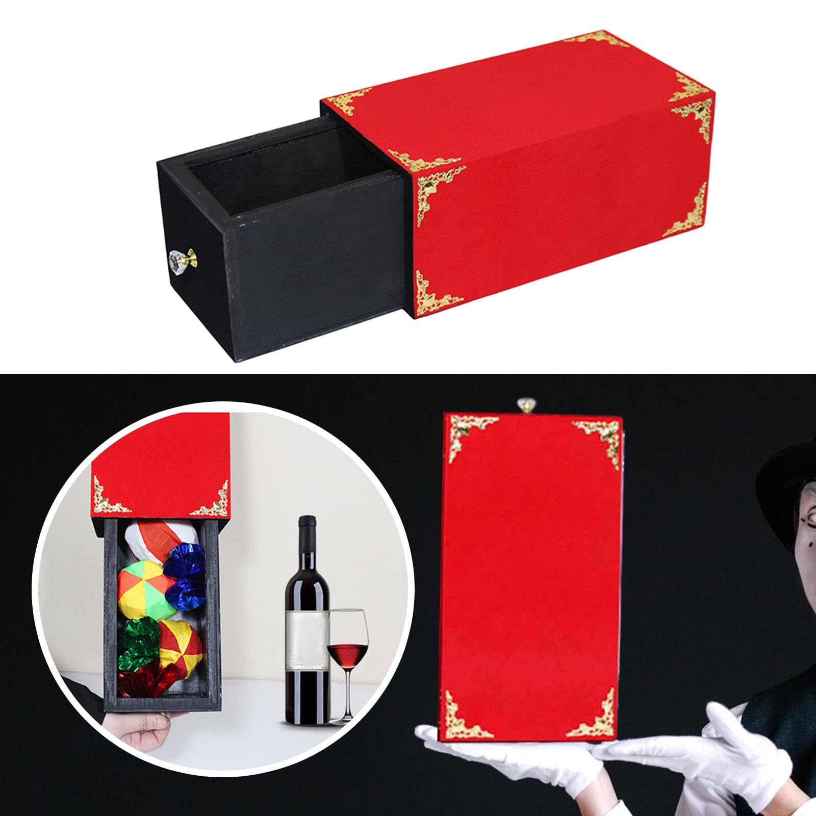 Scatola con Cassetto in Legno per Trucchi e Illusioni Ottiche, Contenitore Vuoto per Magia, Strumento Regalo per Adulti e Bambini- Rosso 28x15x12.5cm