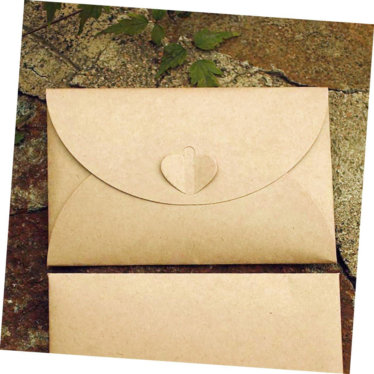 Zerodeko 100 pezzi Buste Kraft Vintage con Chiusura Cuore Biodegradabili per Biglietti e Inviti Fai da Te Carta Kraft Naturale per Uso Multifunzionale