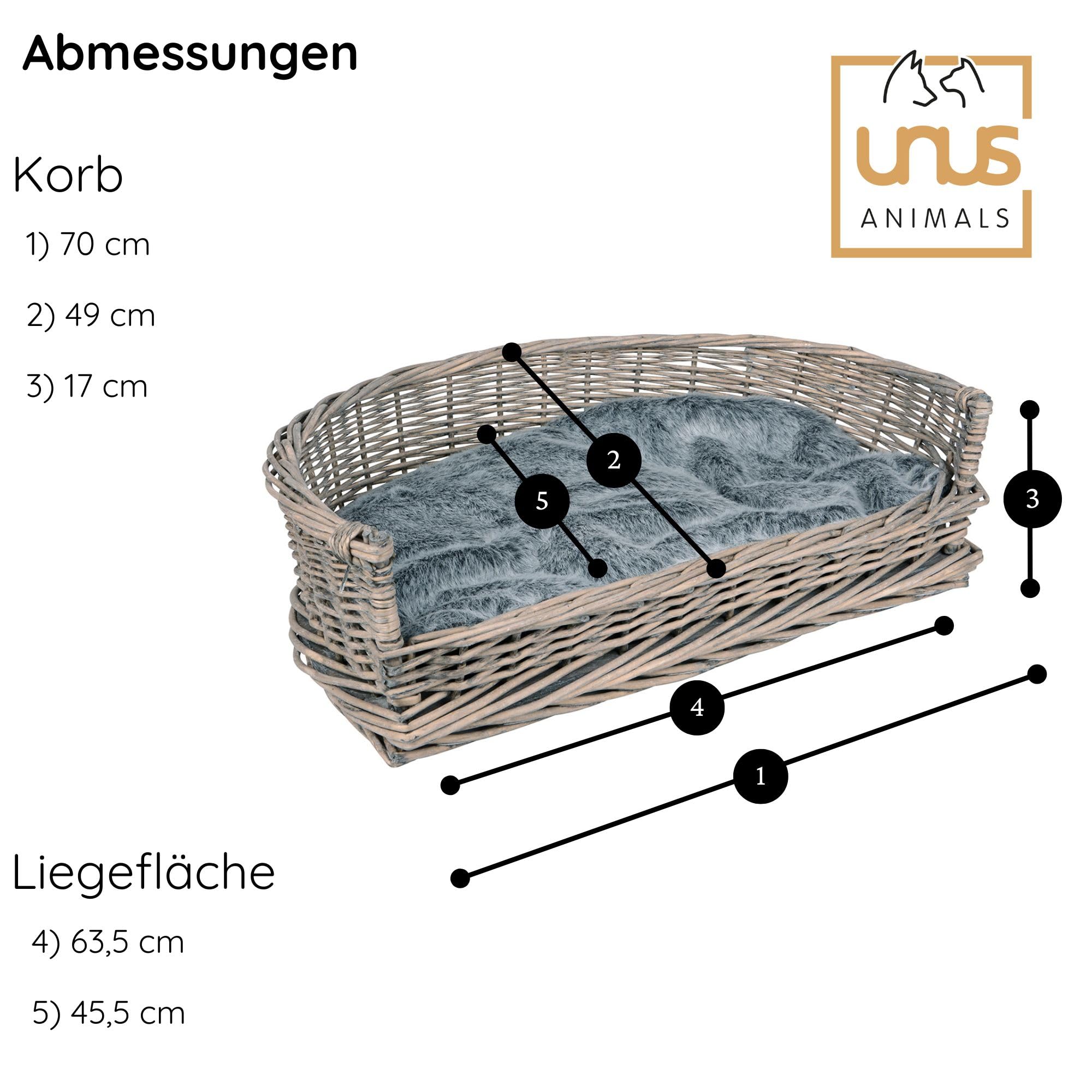 RM E-Commerce - Cama para perros con cesta de mimbre, tamaños S-XL, con cojín gris, para perros grandes y pequeños