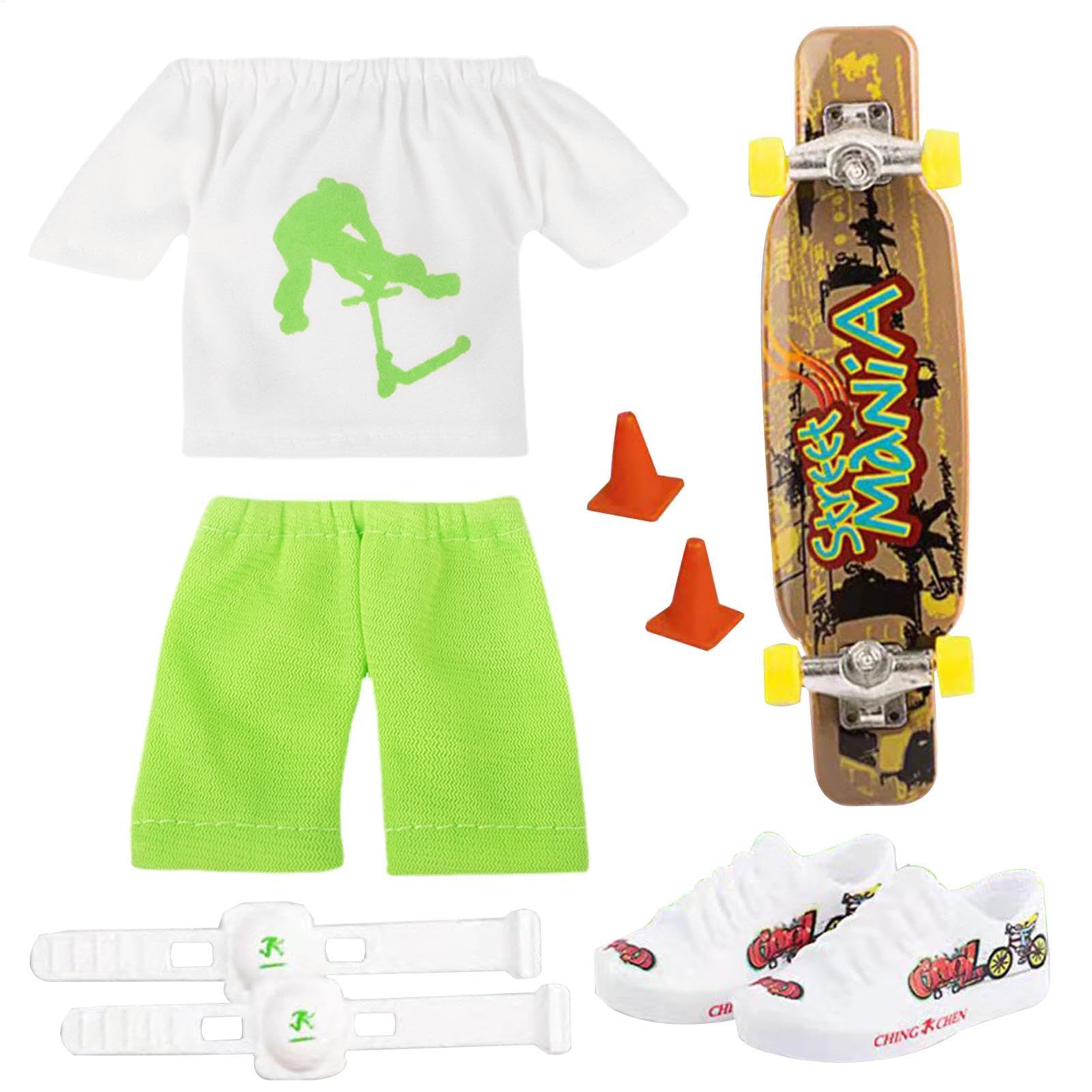 Salyeeluly Minis Finger Skateboard | Finger Skateboard Set | Skateboard Fingerboards Finger Toys with 1 Pair Shoes, Pants, Knee Pad, T-shirt, Roadblocks, Creative Giftes for Skateboarder and Children