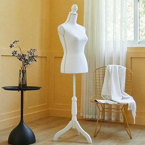 Miniatura 2 de Maniquí femenino ajustable con forma de vestido - Soporte de trípode de torso grande, 100% hecho a mano, suave, elástico, altura ajustable, estilo