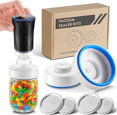 Sellador de vacío eléctrico para Mason Botes de mano para conservas al vacío de alimentos, kit de bomba de sellado para tarro Mason de boca ancha