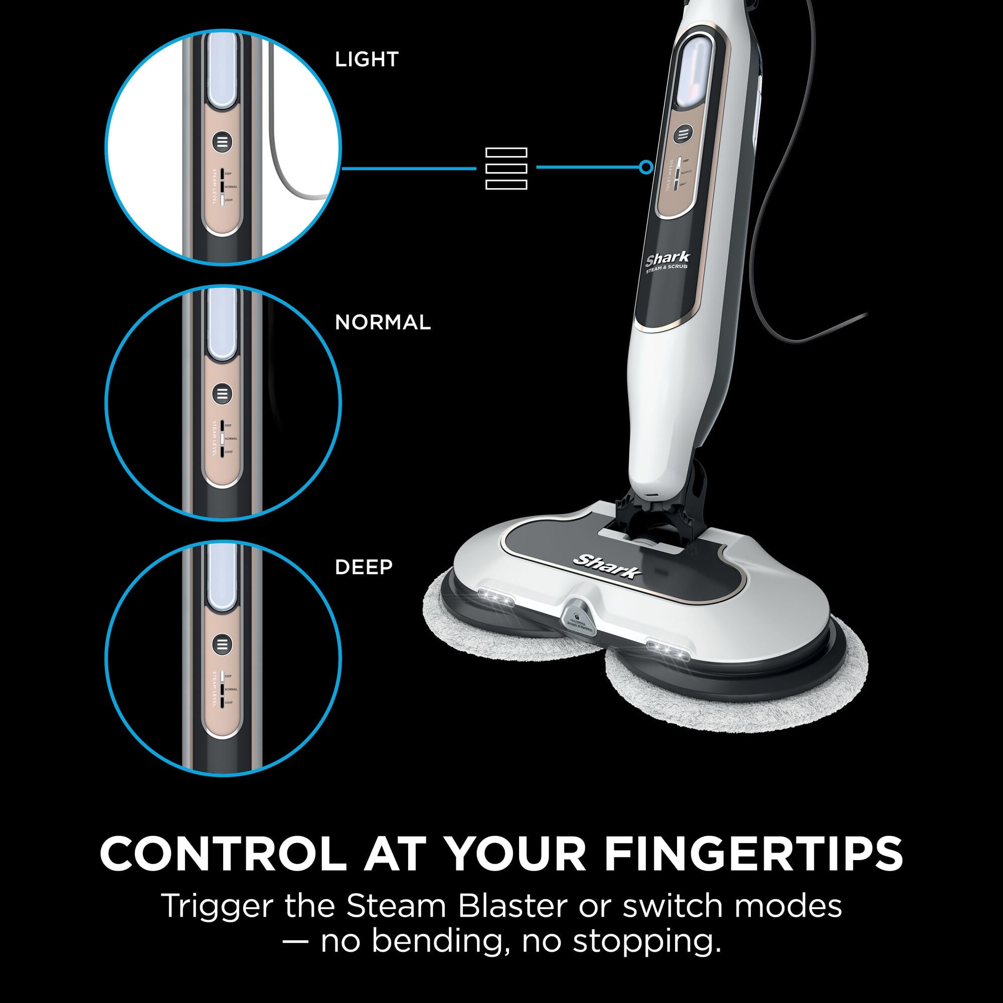 Nettoyeur vapeur automatique avec jet vapeur, 2 coussinets rotatifs, 3 réglages de vapeur, élimination des taches et de la saleté pour tous les sols durs scellés, câble :