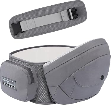 Bebamour Baby Carrier Hip Seat 0-36 Months, 3-in-1 Ergonomic Baby Carrier for Newborn to Toddler, Lightweight Hipseat with Storage Pocket & Wide Waist Support, 3.5-14.9kg, Grey