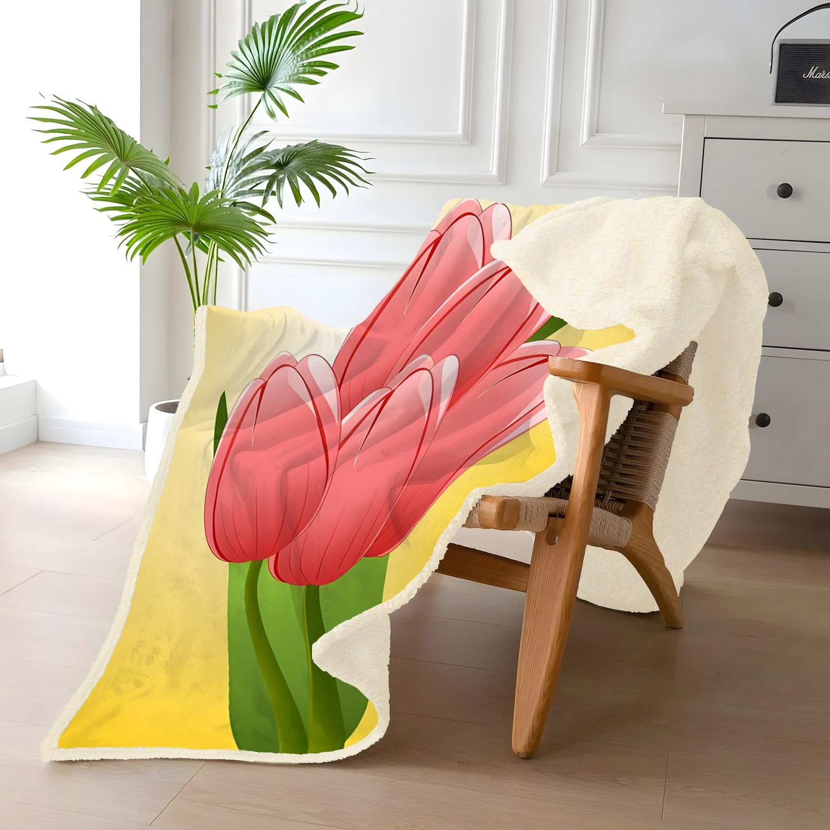 Rosa Tulpe Fleecedecke 130x150 cm – Extra dick & kuschelweich, Yellow Flauschige Decke für Einzelbett, Sofa & Wohnzimmer, Überwurf