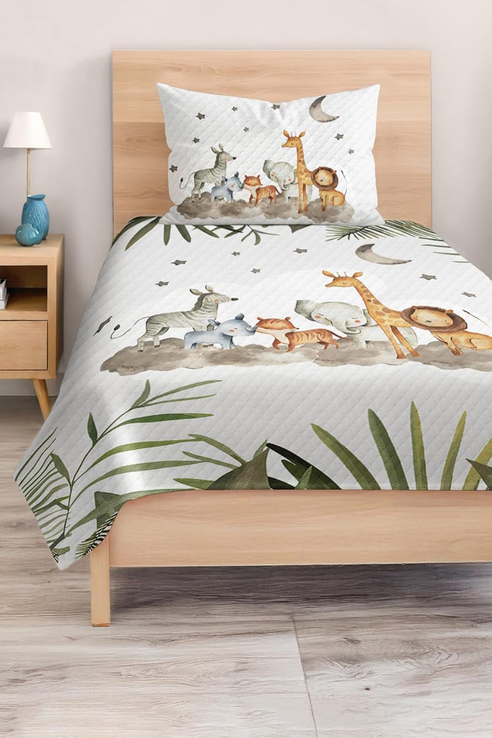 SODEF Forest Animals Pattern White Single Quilt Set for Kids and Teens, Breathable Bedding Set, Includes 1 Quilt Cover and 1 Pillowcase, Cotton Polyester Blend - Multicolor, One Size
