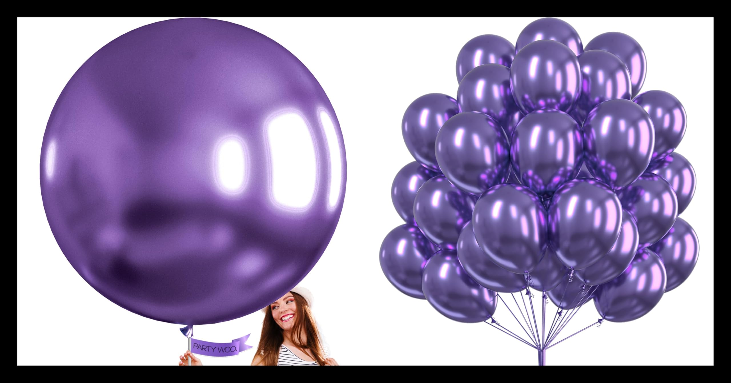 PartyWoo Metallic Purple Large Balloons 4 pcs 36 Inch and Metallic Purple Balloons 50 pcs 12 Inch