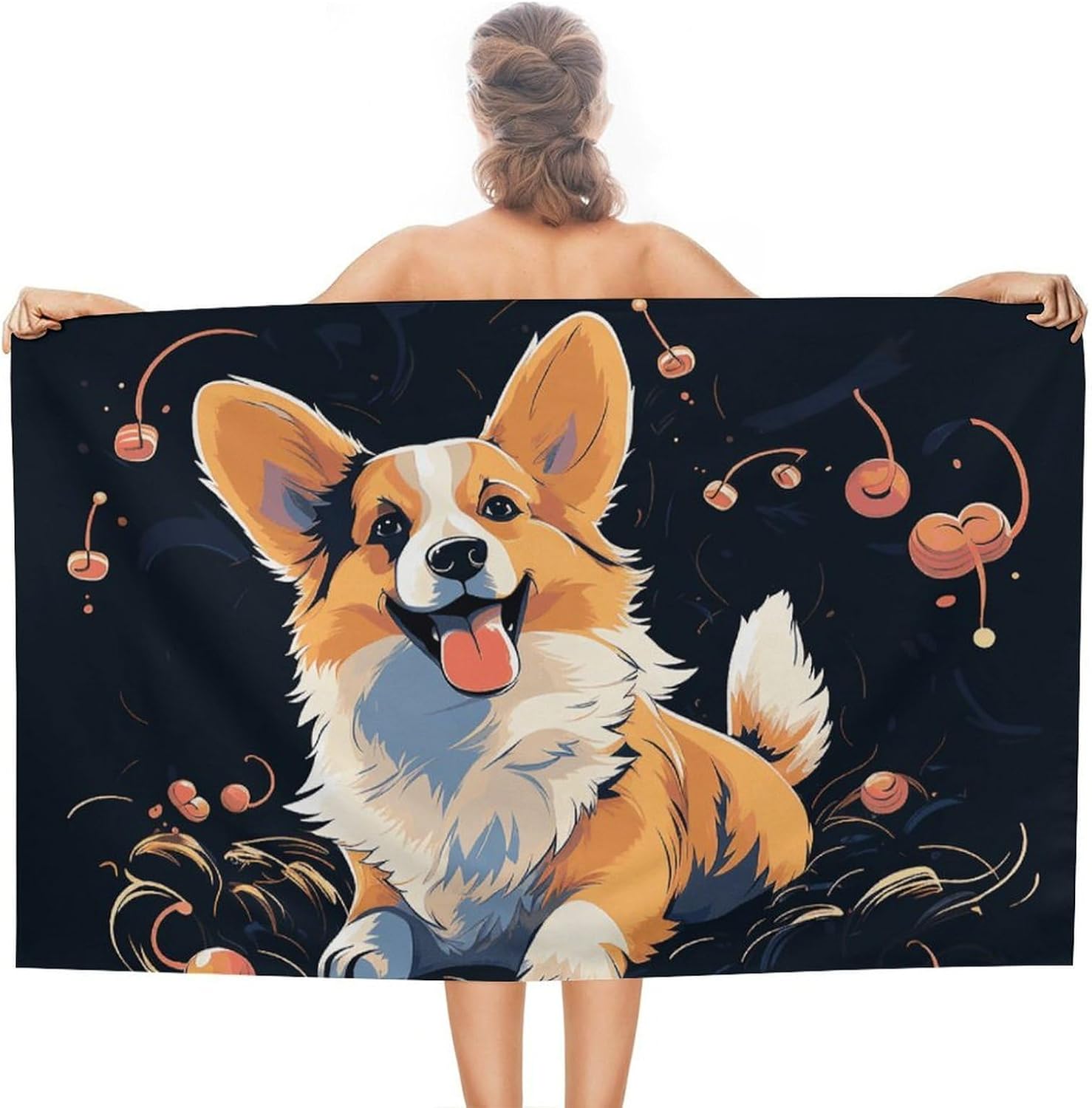 Corgi Dog Beach Towel 31×51 Sandproof Pool Swim Towels Oversized Absorbent Microfiber Bath Towels Soft Beach Blanket Quick Dry Towel for Travel Camping Swimming Gym Yoga