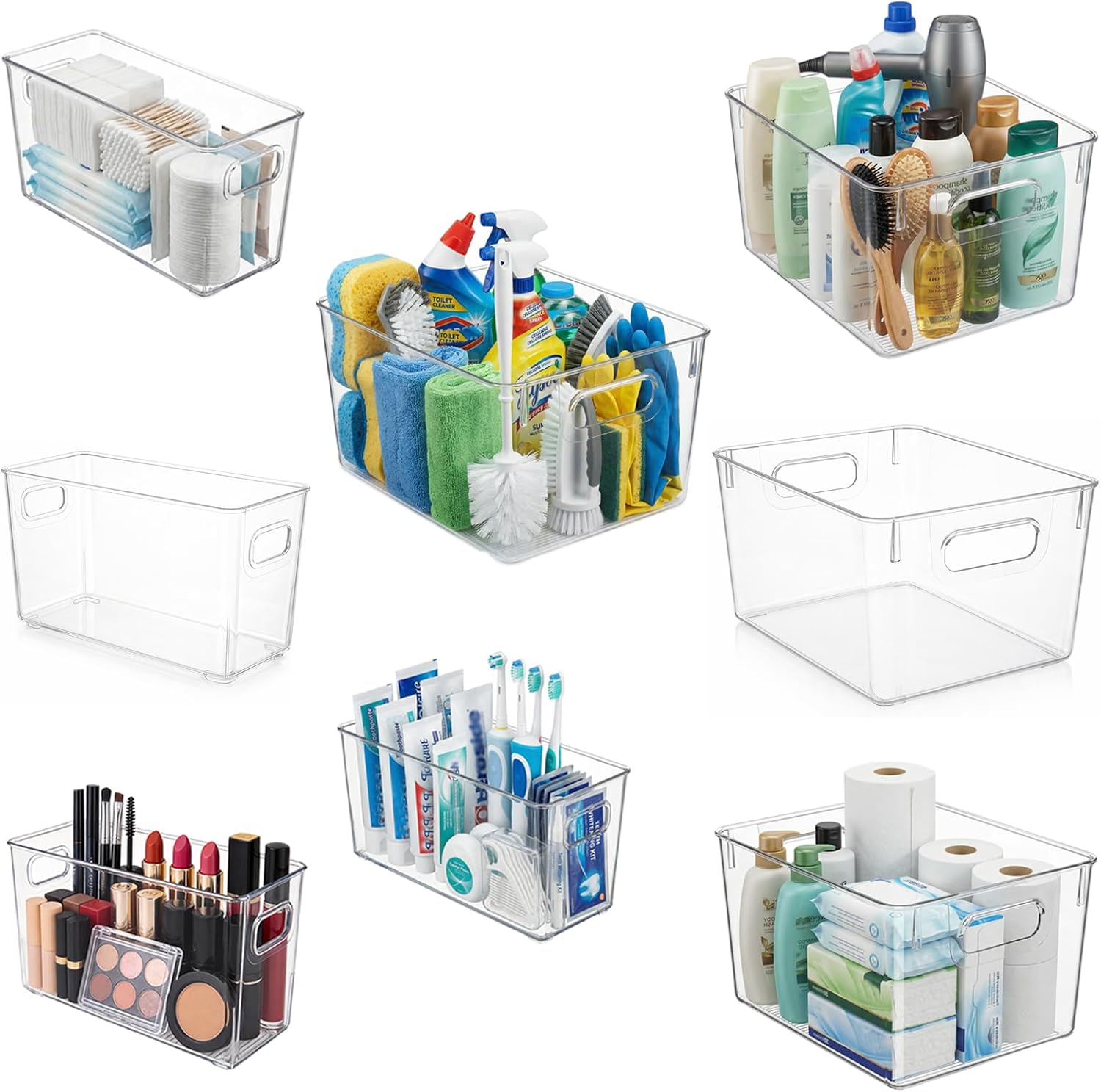 MOONEDGE 8 Pack Modular Clear Plastic Storage Organizer Bins – 4 Large & 4 Narrow, Nestable Space-Saving System for Pantry, Kitchen, Fridge, Bathroom & Cabinet Organization - Versatile & Easy to Use