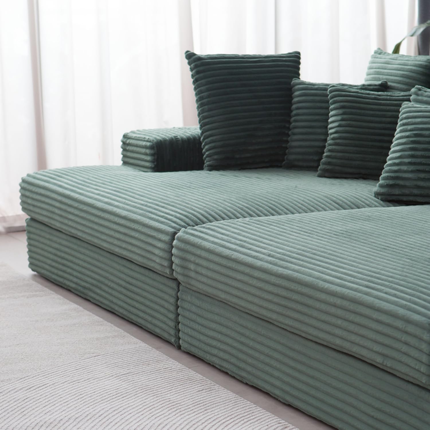 CONCEPTO FÁBRICA | Sofá Cardiff 4 plazas Pan Verde | Módulos simétricos | Cojines Desenfundables | Asiento profundo y confort Mediados de granja | Diseño Chic e Casual | Estructura de madera maciza