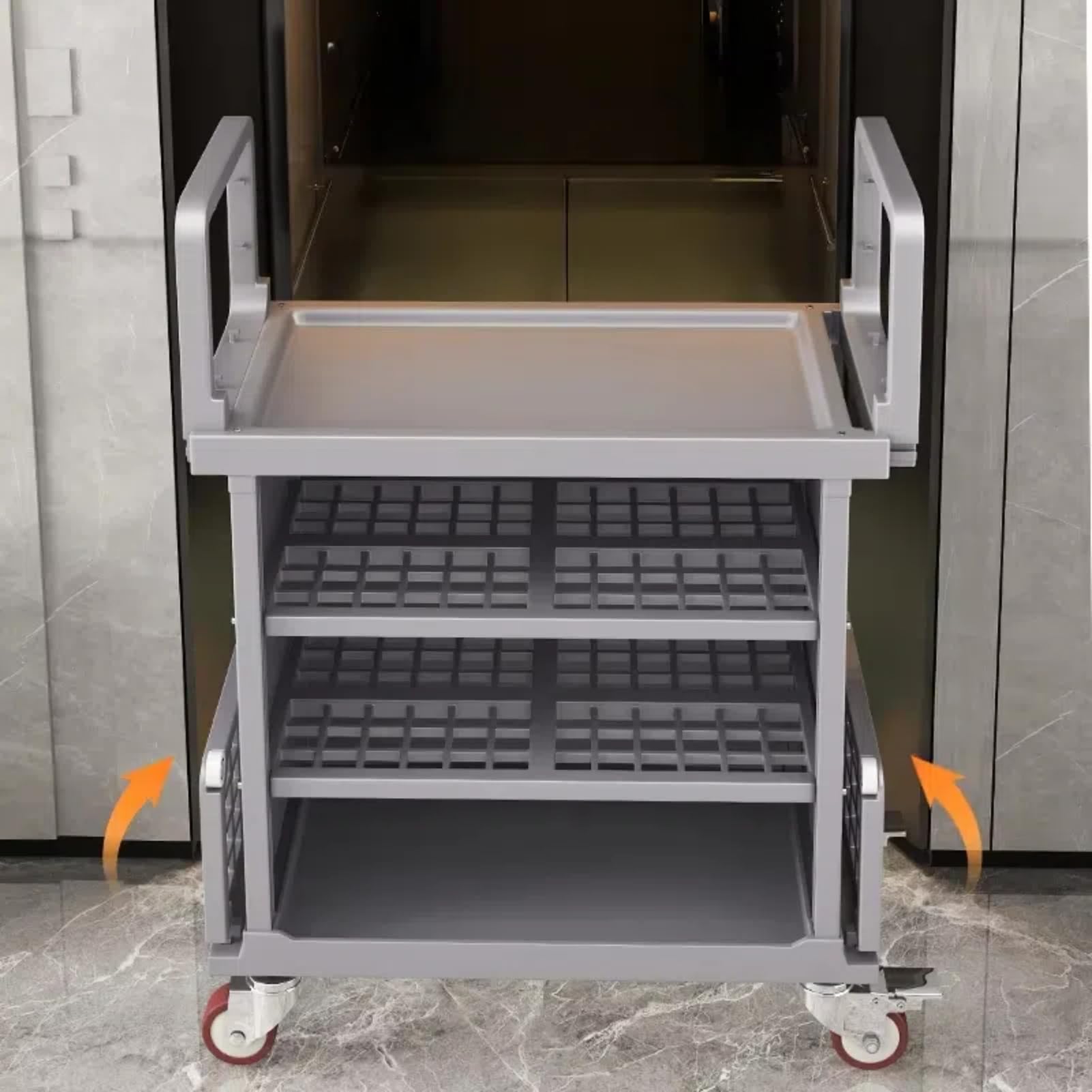 Hotelreinigung Handwagen,Gewerblicher Reinigungswagen, Hotel-Reinigungswagen Mit Klappbaren SeitenwäNden,FüR Hotels Und BüRos Hotelwagen WäSchewagen,Grau,53.3×18.2×39in(Lg)