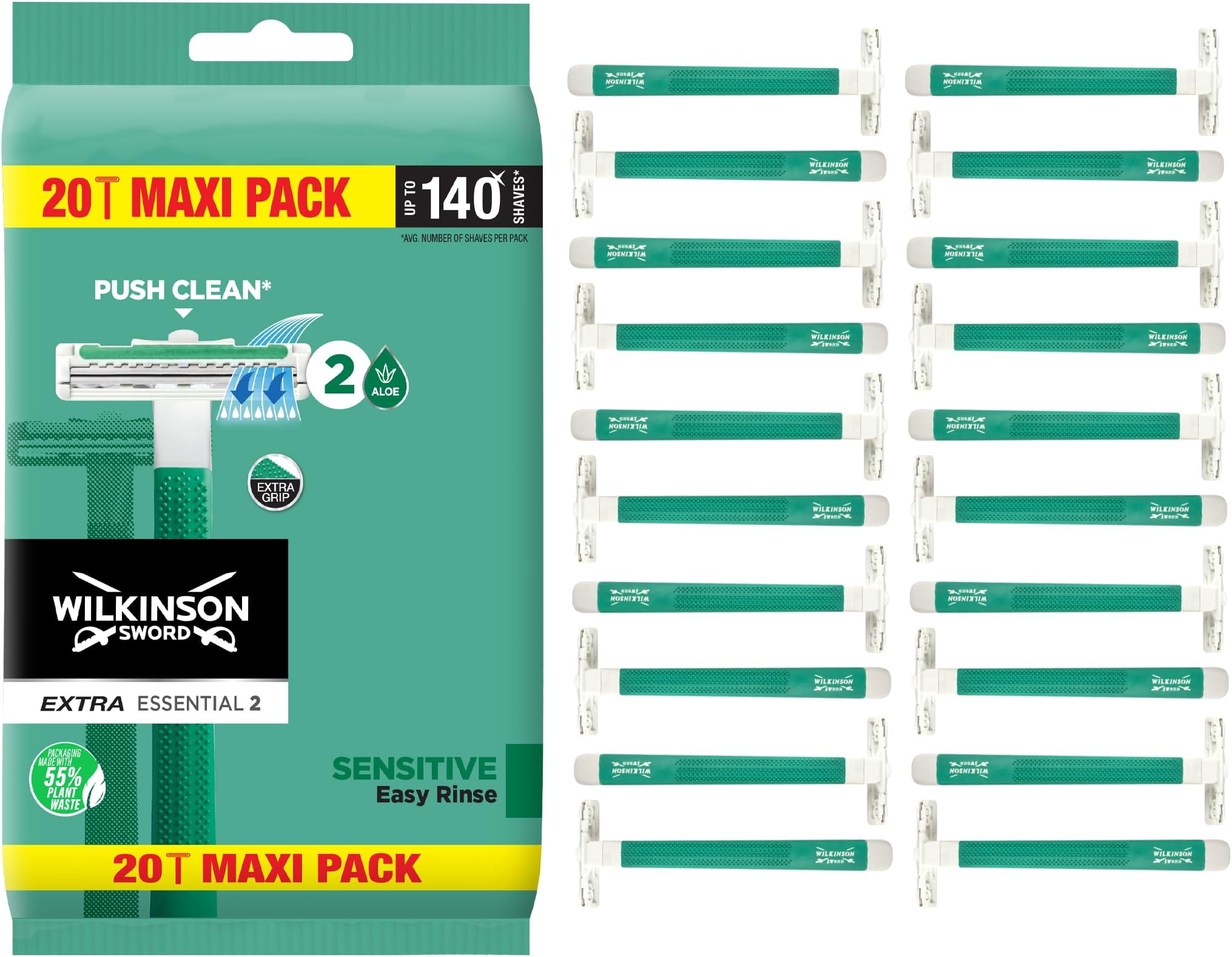Extra 2 Disposible Razors For Men | Sensitive Comfort | 20 Count (Pack of 1)