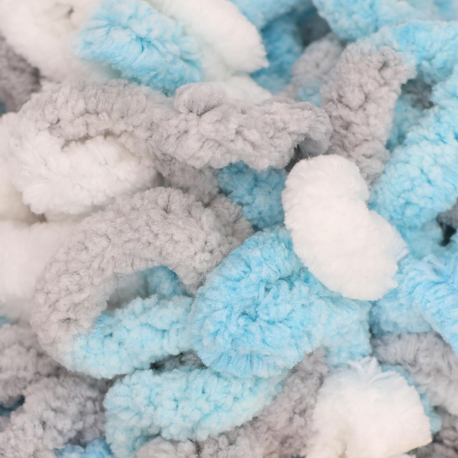 JubileeYarn Fun Finger Loops Yarn - 100g/Skein Jumbo Polyester Team Spirit - Blue Grey White - 2 Skeins