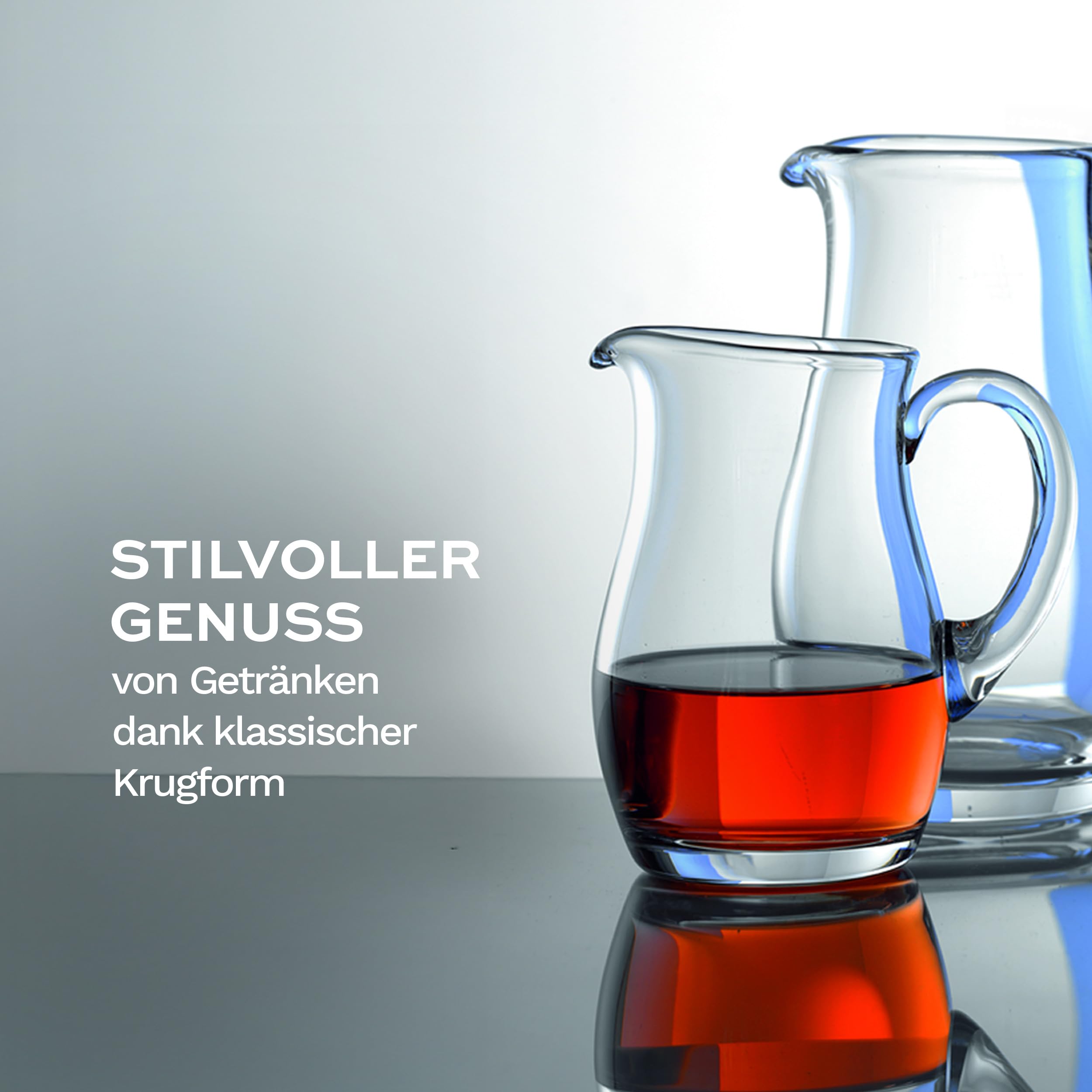 Stölzle Lausitz Exklusiv Krug Wasserkaraffe mit Eislippe 1,5 l, 6er-Set | Handgefertigte Glaskrüge & Wasserkaraffen mit Eislippe für Wasser, Saft und Wein, Kristallglas & spülmaschinengeeignet