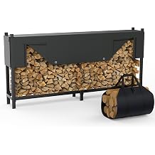 WALMANN Heavy-Duty 8 ft Firewood Rack with Waterproof Cover & Firewood Carry Bag, Outdoor Indoor Wood Log Holder for Fireplace, Patio & Porch, Sturdy Steel Fire Wood Storage Stand