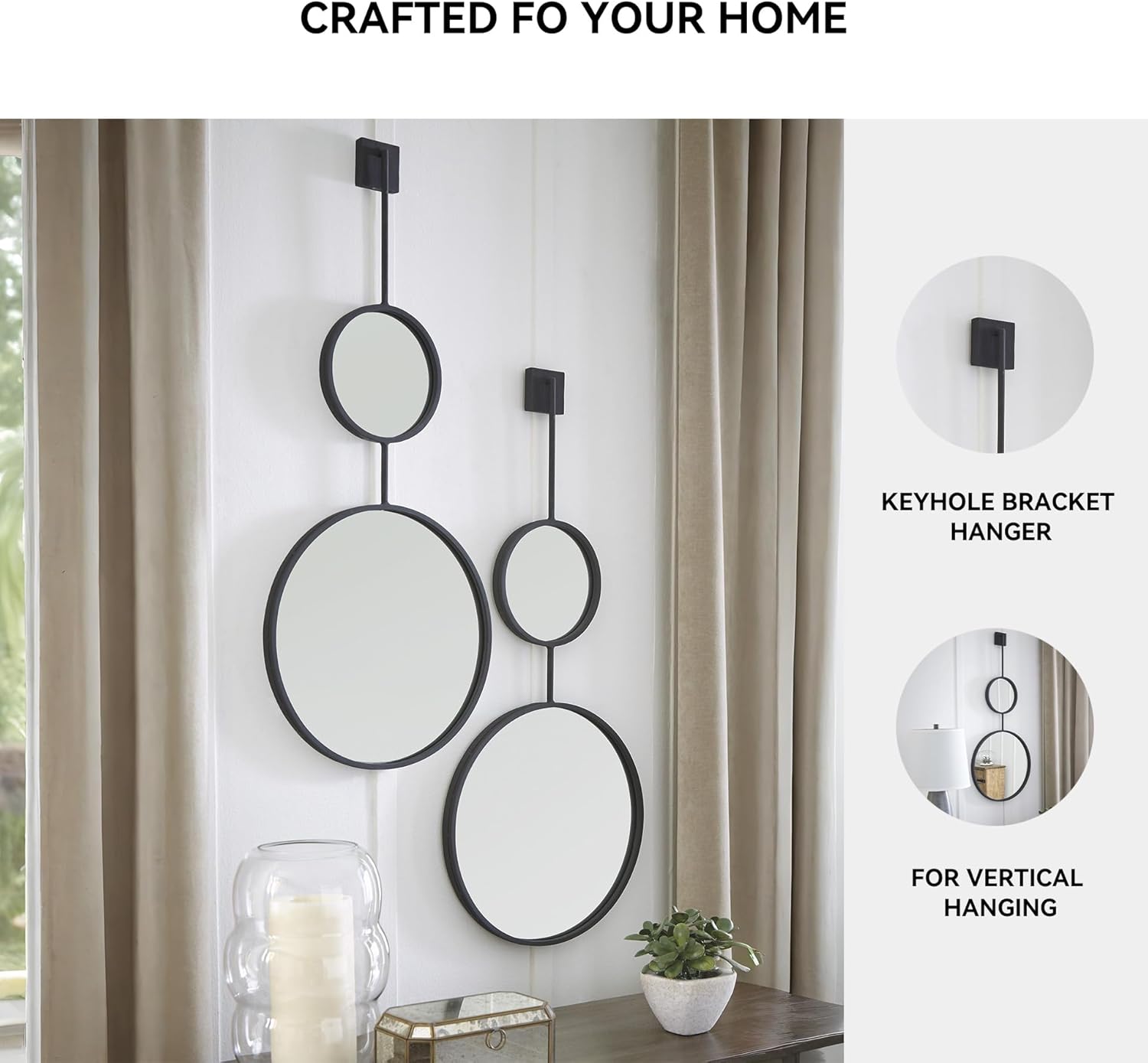 Signature Design by Ashley Brewer Modern Minimalist Round Stacked Accent Mirror, Black