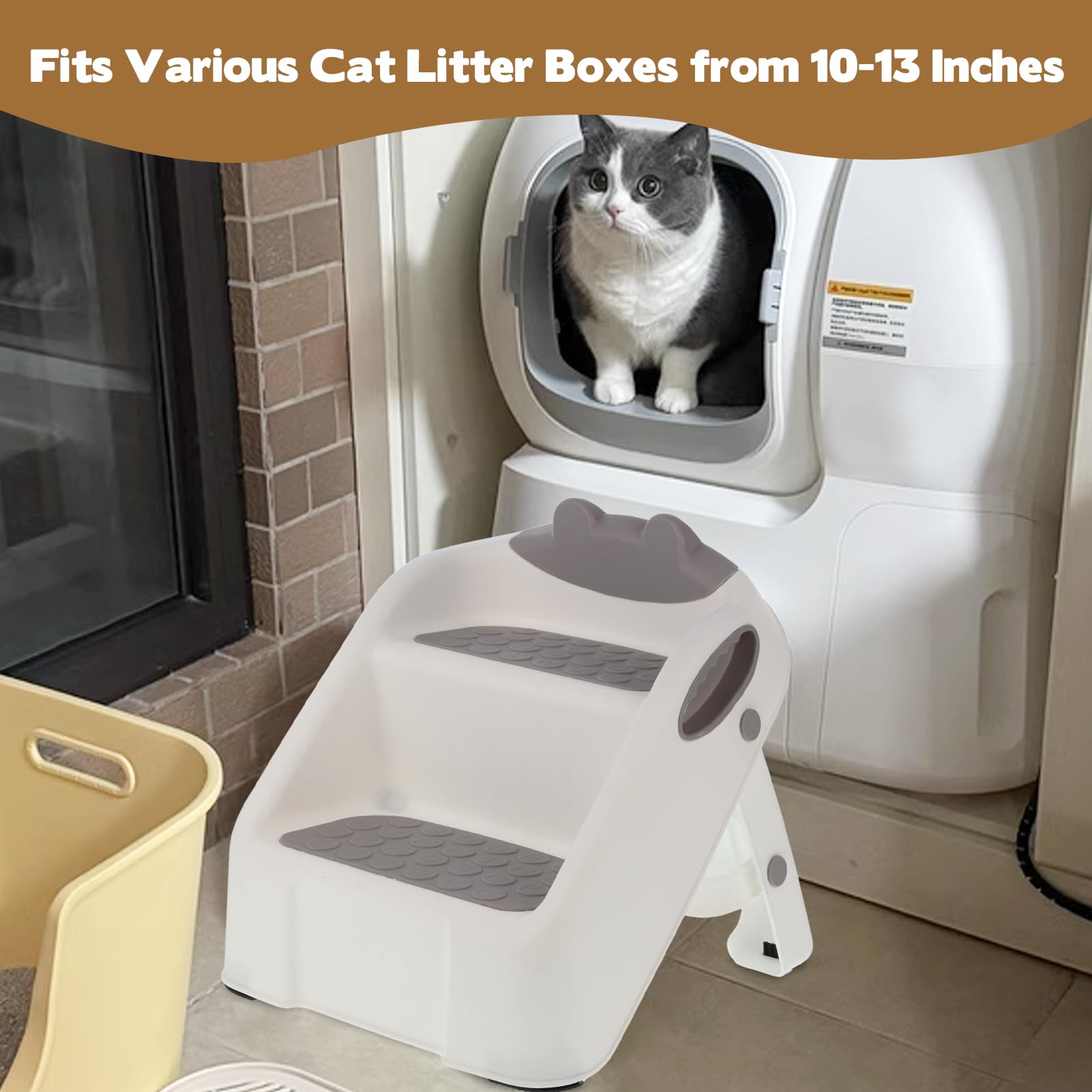 Rampe pour chat pour bac à litière, rampe en plastique blanc pour litière automatique, marches double couche avec pieds en caoutchouc antidérapants, marche pour chats de petite taille et âgés