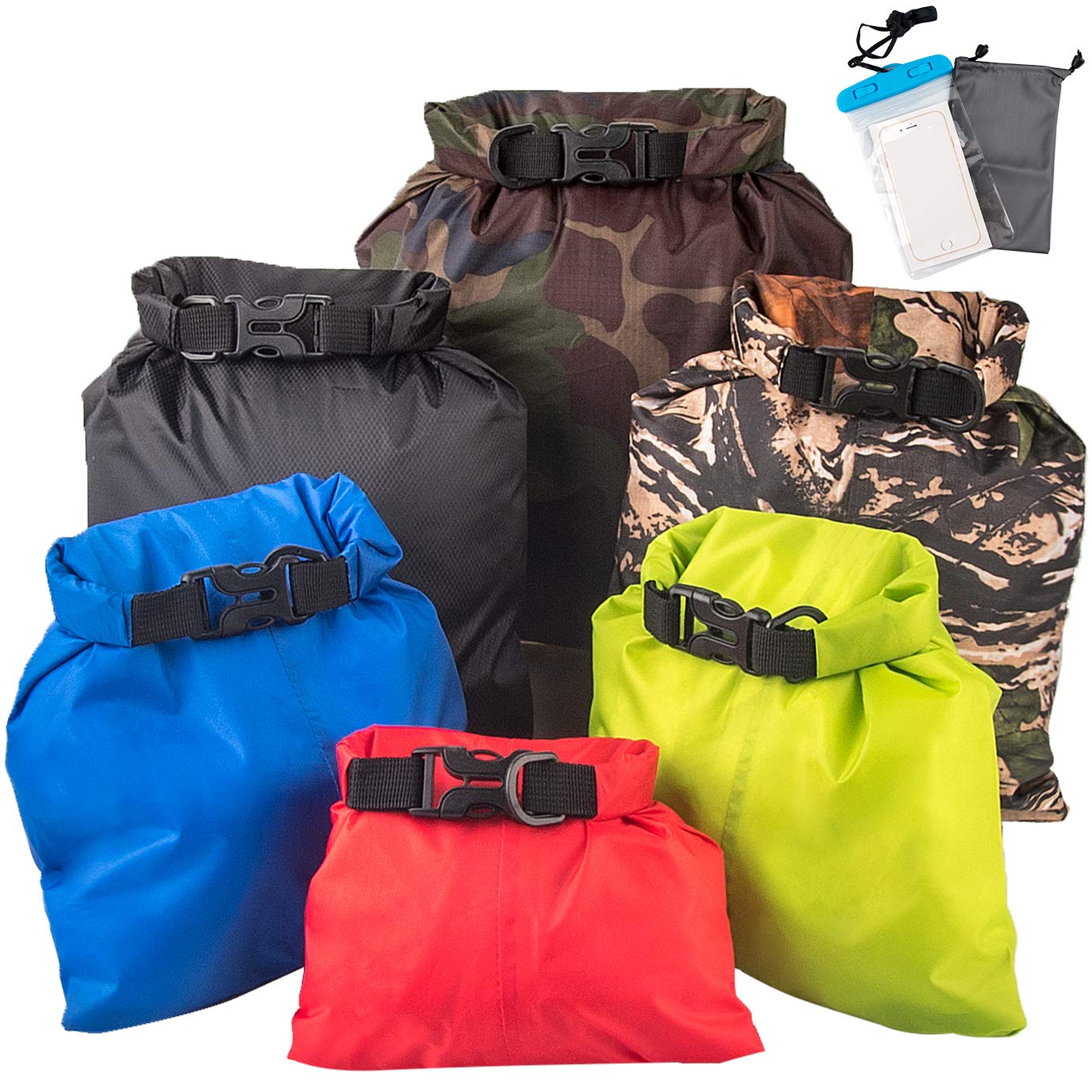 QUACOWW 6 Pcs Waterproof Dry Bag Set, Lightweight Multicolour Dry Sacks Floating Storage BagDrifting Bags for Boating, Hiking, Camping, Cycling, Rafting, and Fishing(1.5L+2.5L+3L+3.5L+5L+8L)