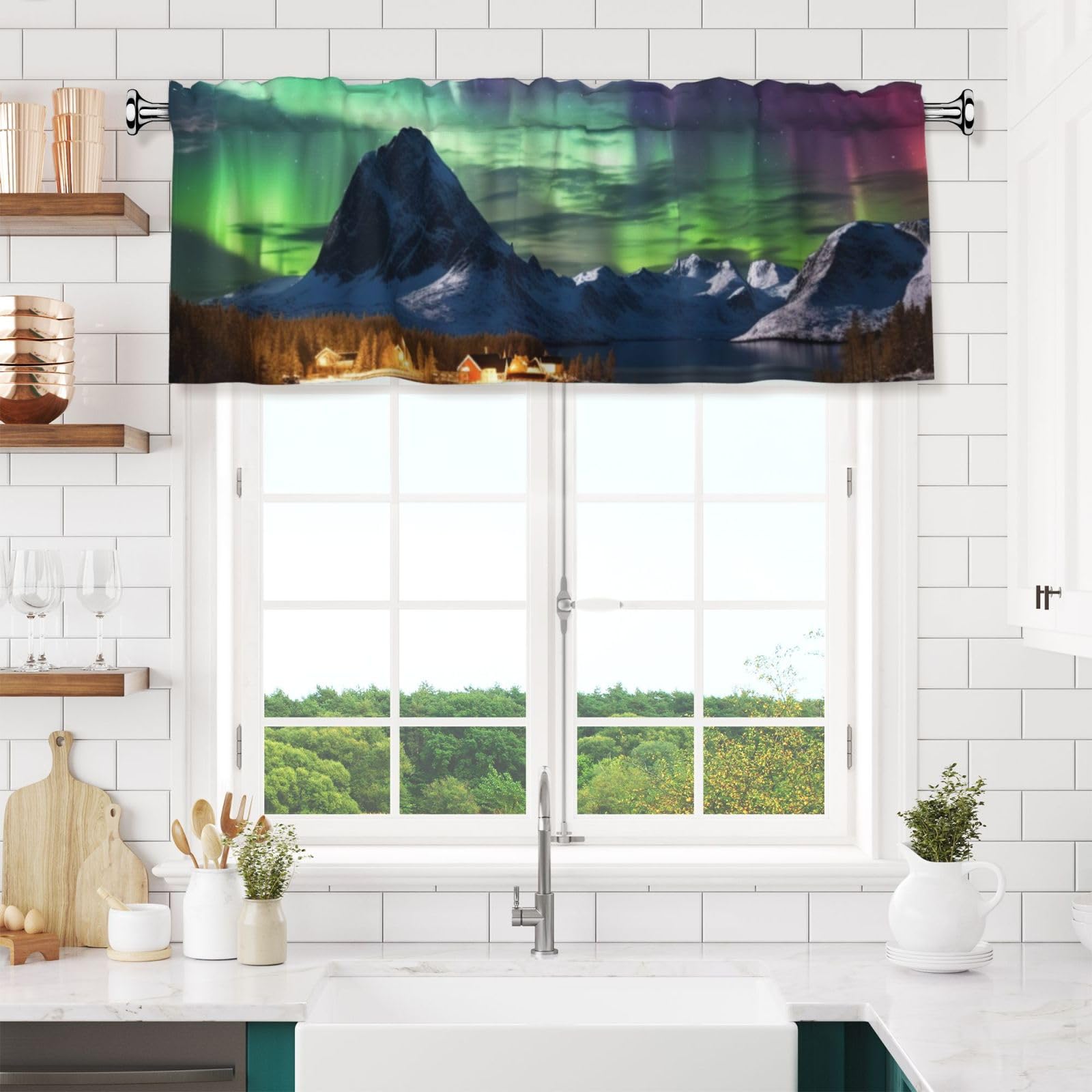 Anceky Valances Curtain for Kitchen Beautiful Aurora Window Valance Bedroom Curtain Topper Valance Spring Window Valance Curtains Rod Pocket 54x18 Inch