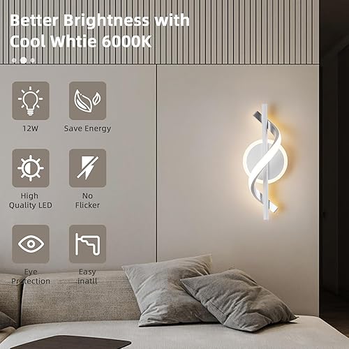 Miniatura 3 de EIDISUNY Apliques de pared, luces LED de pared de 9 W, lámpara de pared moderna en espiral, lámparas de noche decorativas, lámpara para escaleras,