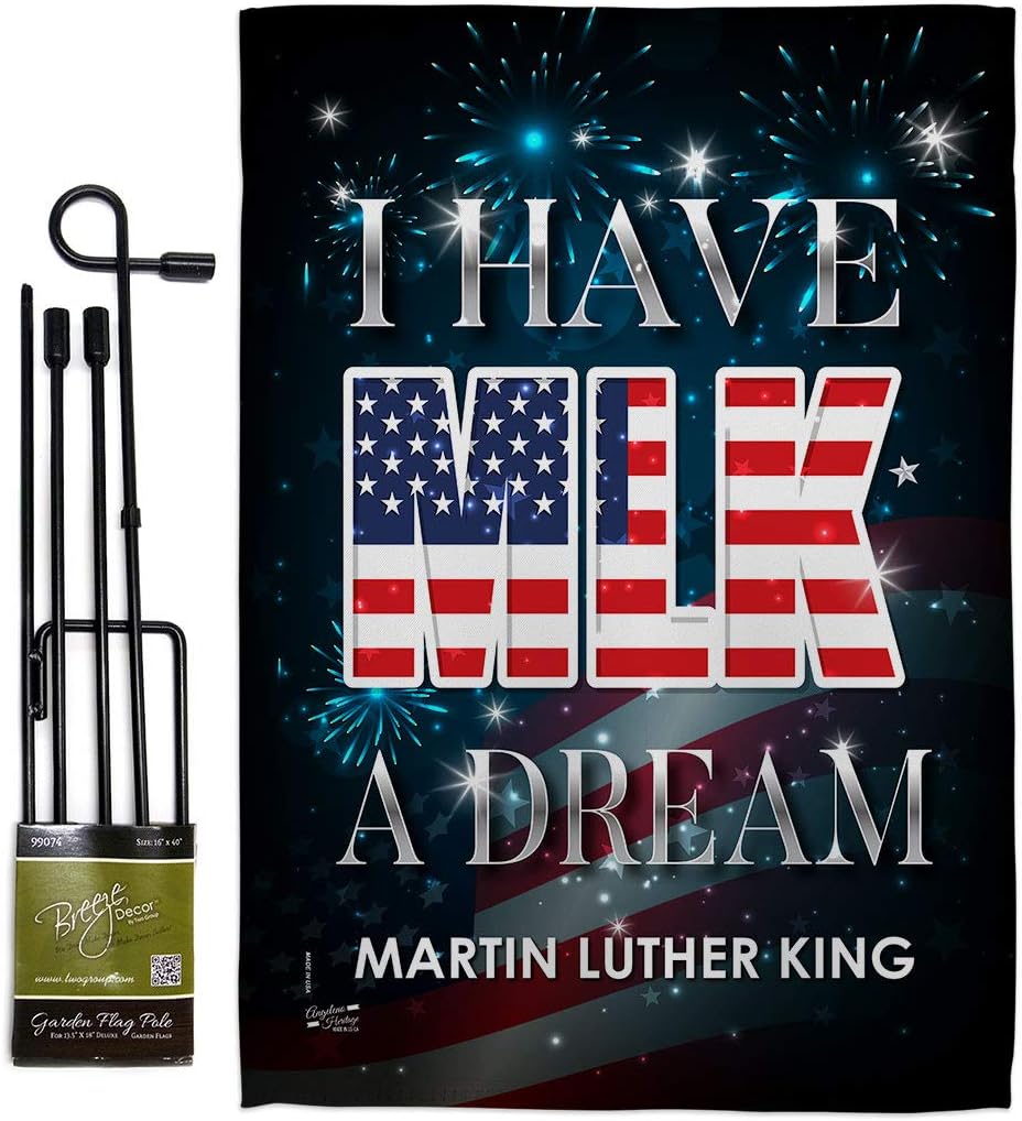 I Have A Dream MLK Garden Flag Set Wall Holder Black History Martin Luther King Civil Right Stars United State American Small Decorative Gift Yard House Banner Made In USA 13 X 18.5