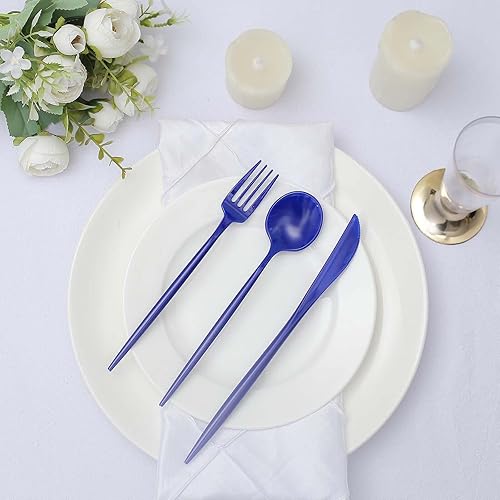 Miniatura 7 de TABLECLOTHSFACTORY - Juego de cubiertos de plástico resistente, color azul real, 50 unidades