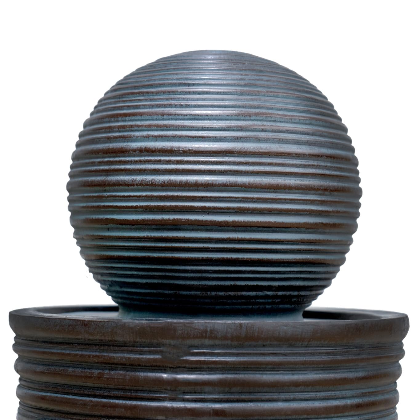 Fuente de Agua con Energía Solar de pie Bola Gris | 27x 27x 58,5 cm | Resina resistente a Intemperie | Estaca p/fijación | Panel Solar y Batería de Respaldo de hasta 6 hs | Cable de alimentación 7m