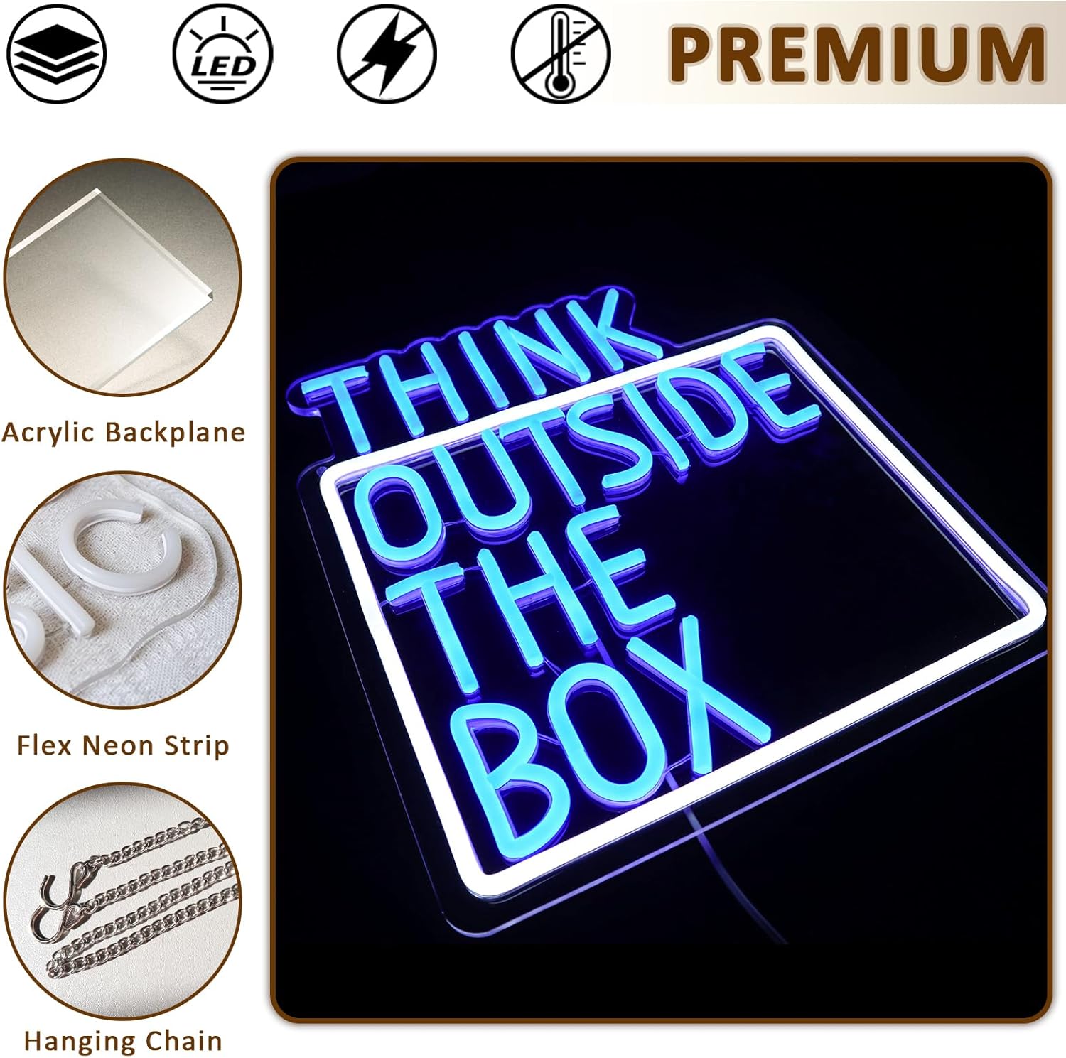 Think Outside The Box Neon Sign for Wall Decor, Creative Thinking Led Signs for Bedroom, USB Dimmable Neon Lights for Classroom Home Club Motivational Quote Office Wall Art