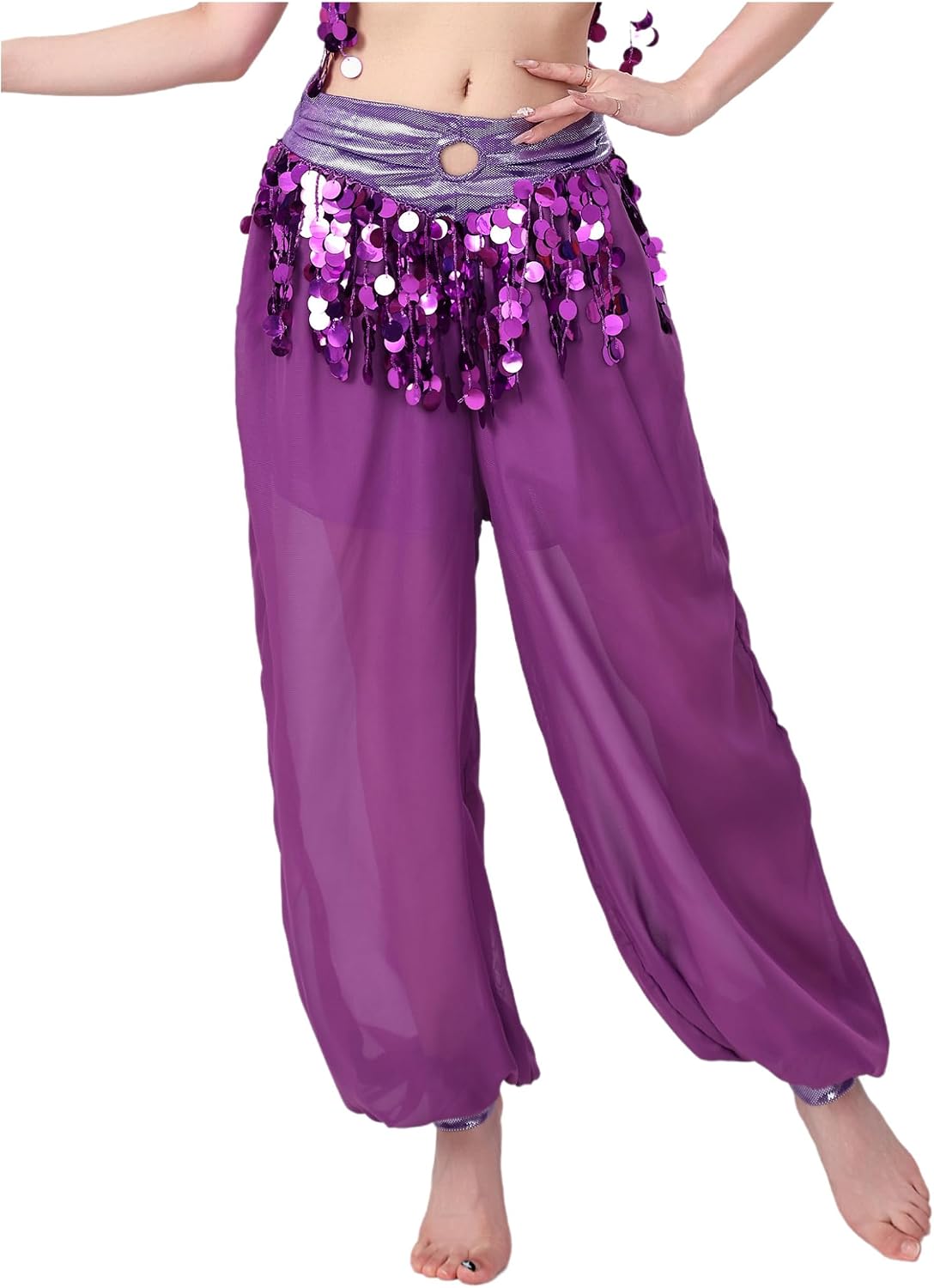 Womens Shiny Harem Pants Belly Dance Stage Performance Trousers Indian Arabic Halloween Dress Up