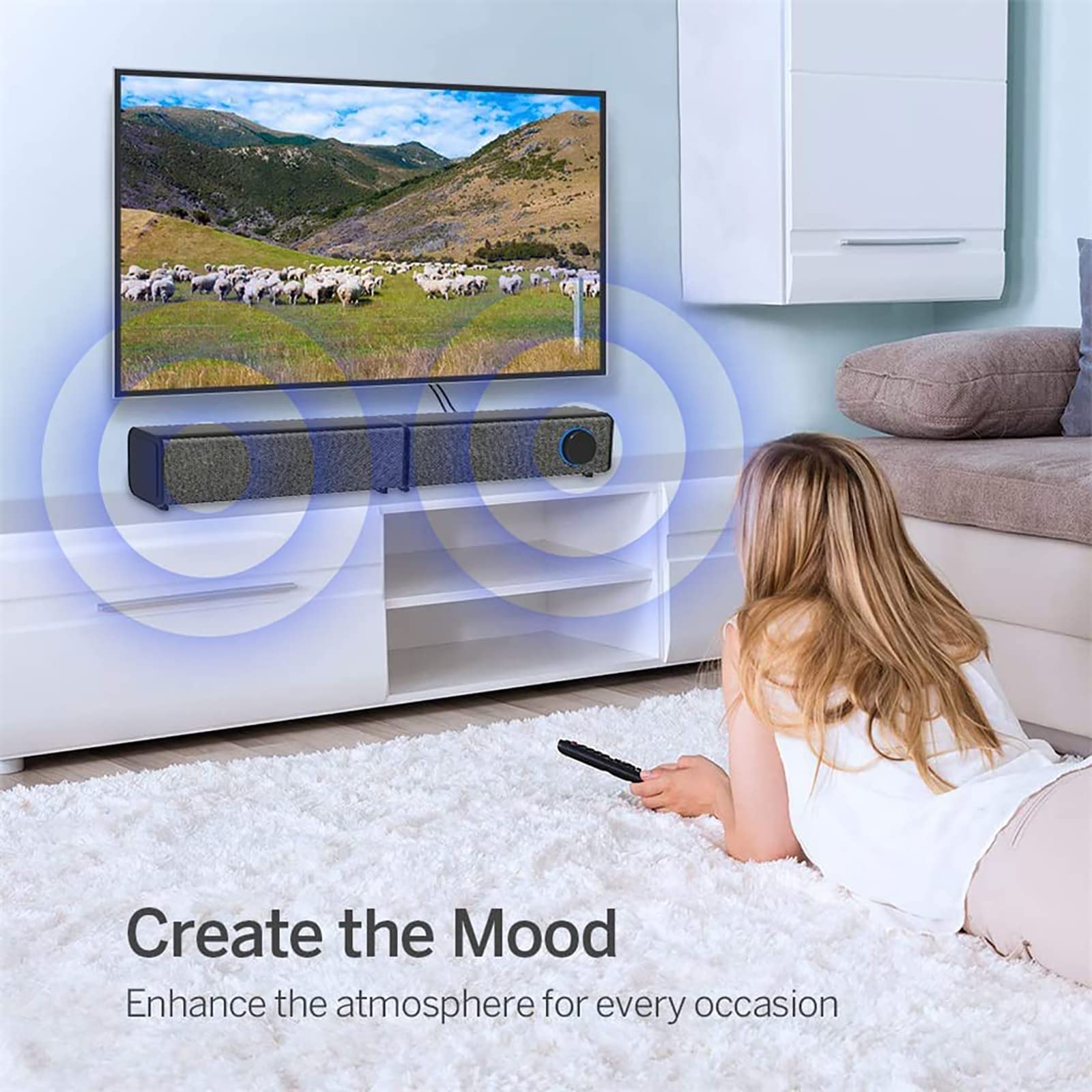 NGARY Barra De Sonido Desmontable, Altavoz De TV con Control Remoto, Altavoz Estéreo Bluetooth, Altavoces Estéreo De Rango Completo, Métodos De Conexión Dual, para TV PC Teléfono Inteligente